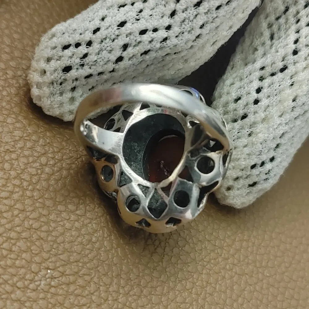 Filigree Ring Size 6 Baltic Amber Sterling Silver 925 Vintage Antique Style - Image 9