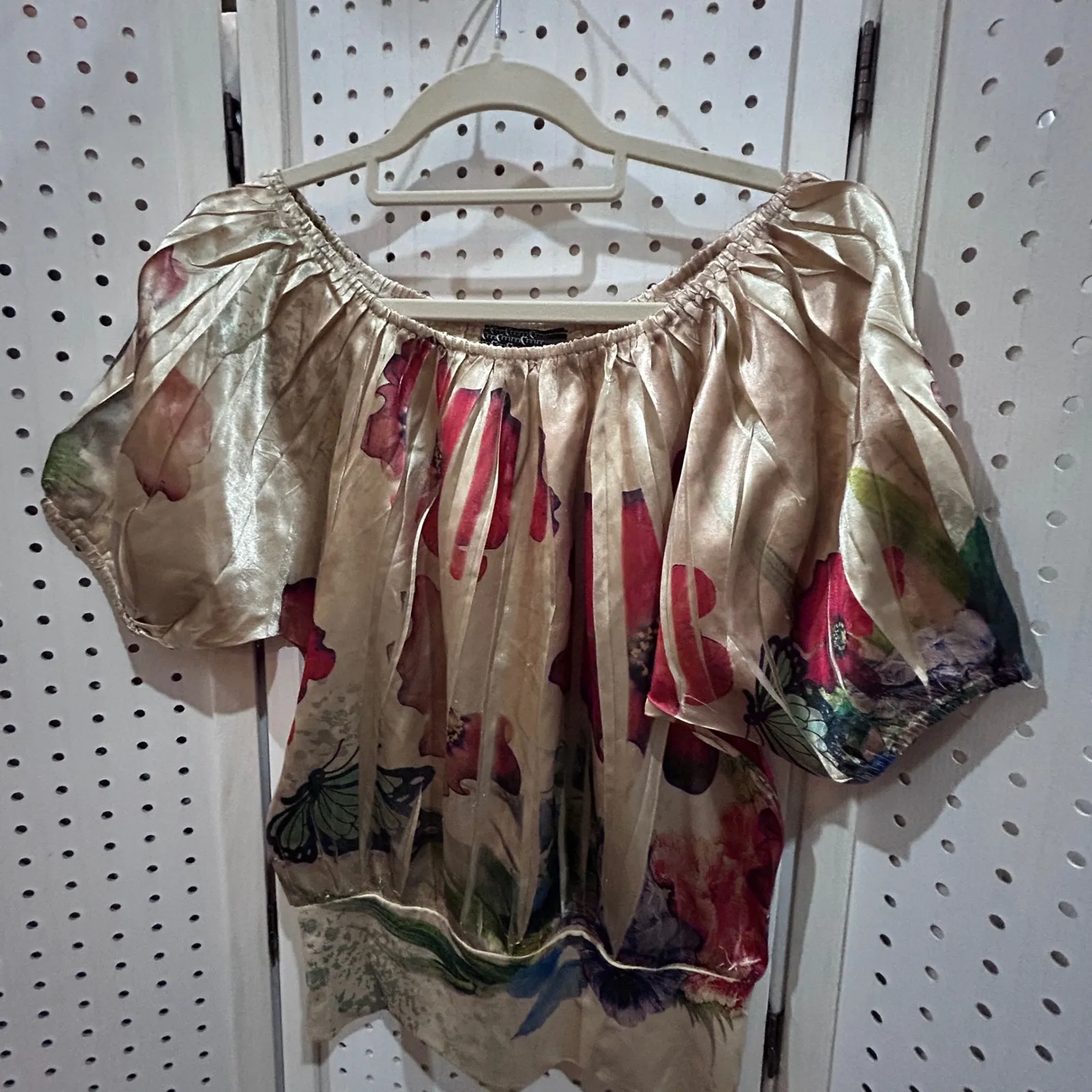 Elegant Butterfly Floral Off Shoulder Blouse Top Sheer Kimono Sleeve Small - Image 5