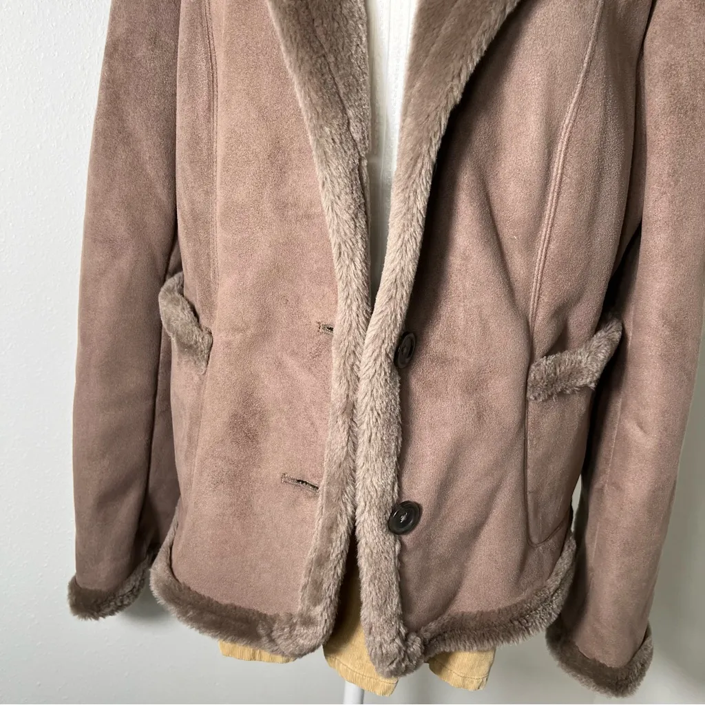 Vintage Ann Taylor 90s Penny Lane‎ Brown Tan One Button Collared Coat Womens Lg - Image 3