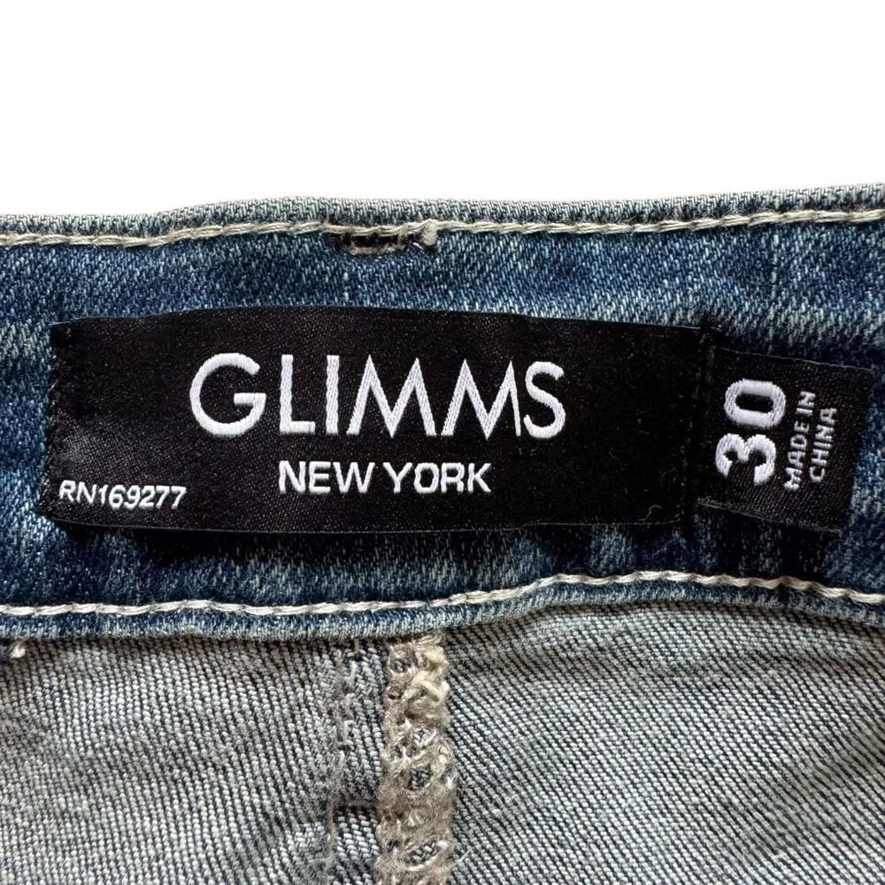 Glimms New York Jeans Natural Leather Shorts Genuine Cowhide Shorts SZ 30 #2505 Blue - Image 3