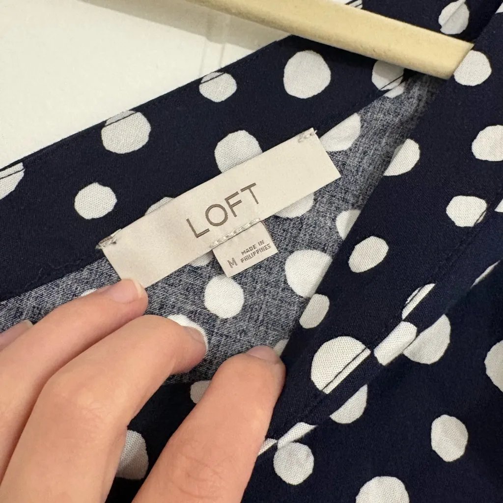 LOFT Navy and White Polka Dot Ruffle Blouse - Image 3