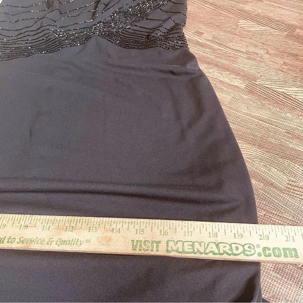 90s Vintage De Laru Black Beaded Halter Prom‎ Gown Black Flowy Maxi Dress 7/8 Size undefined - Image 10