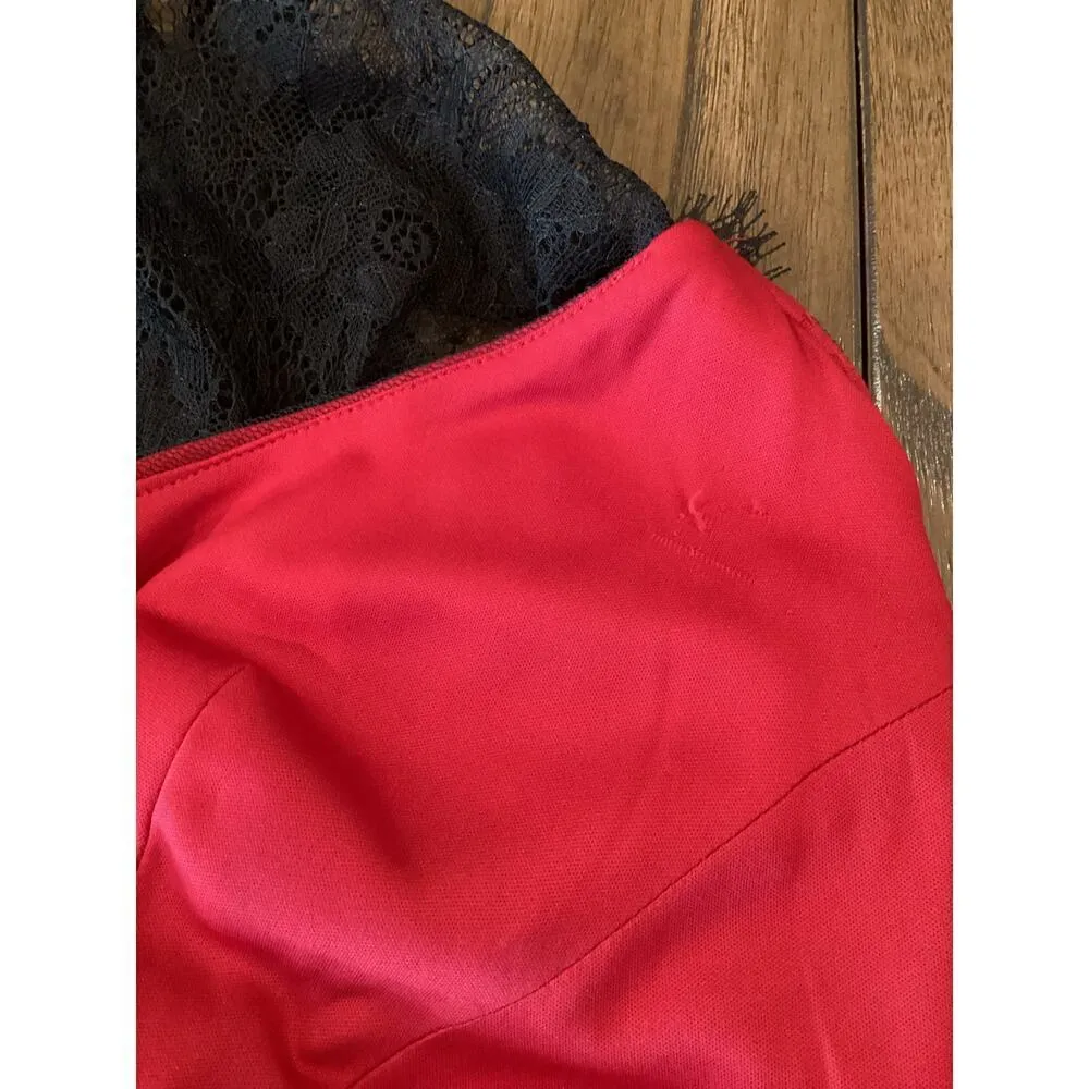 Tadashi Shoji mix bodice Lace black Red mini sleeveless sheath Cocktail Dress 6 - Image 14