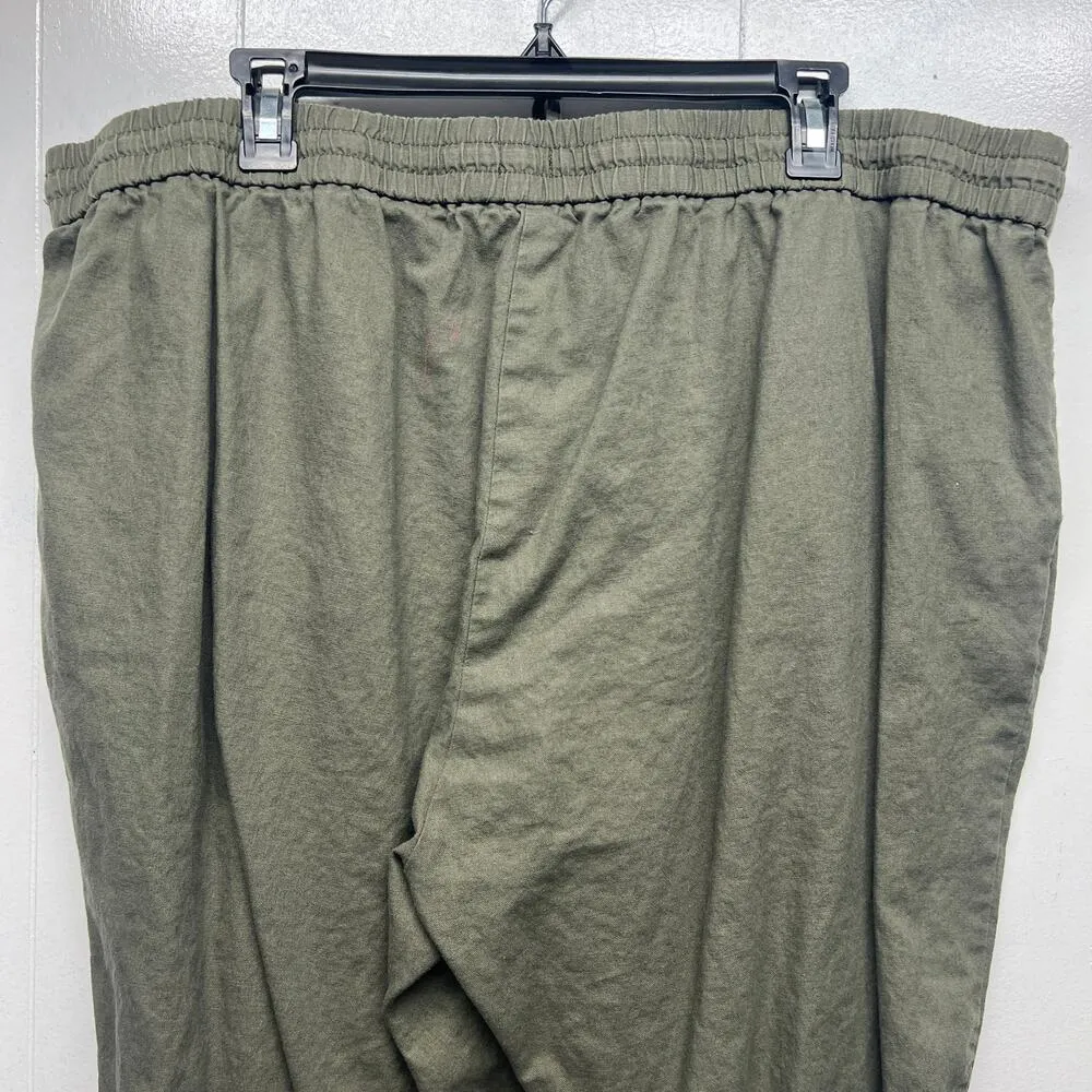 J. Crew Linen Cotton Womens Pull On Cropped Olive Green Pants Sz 22 Lagenlook - Image 8