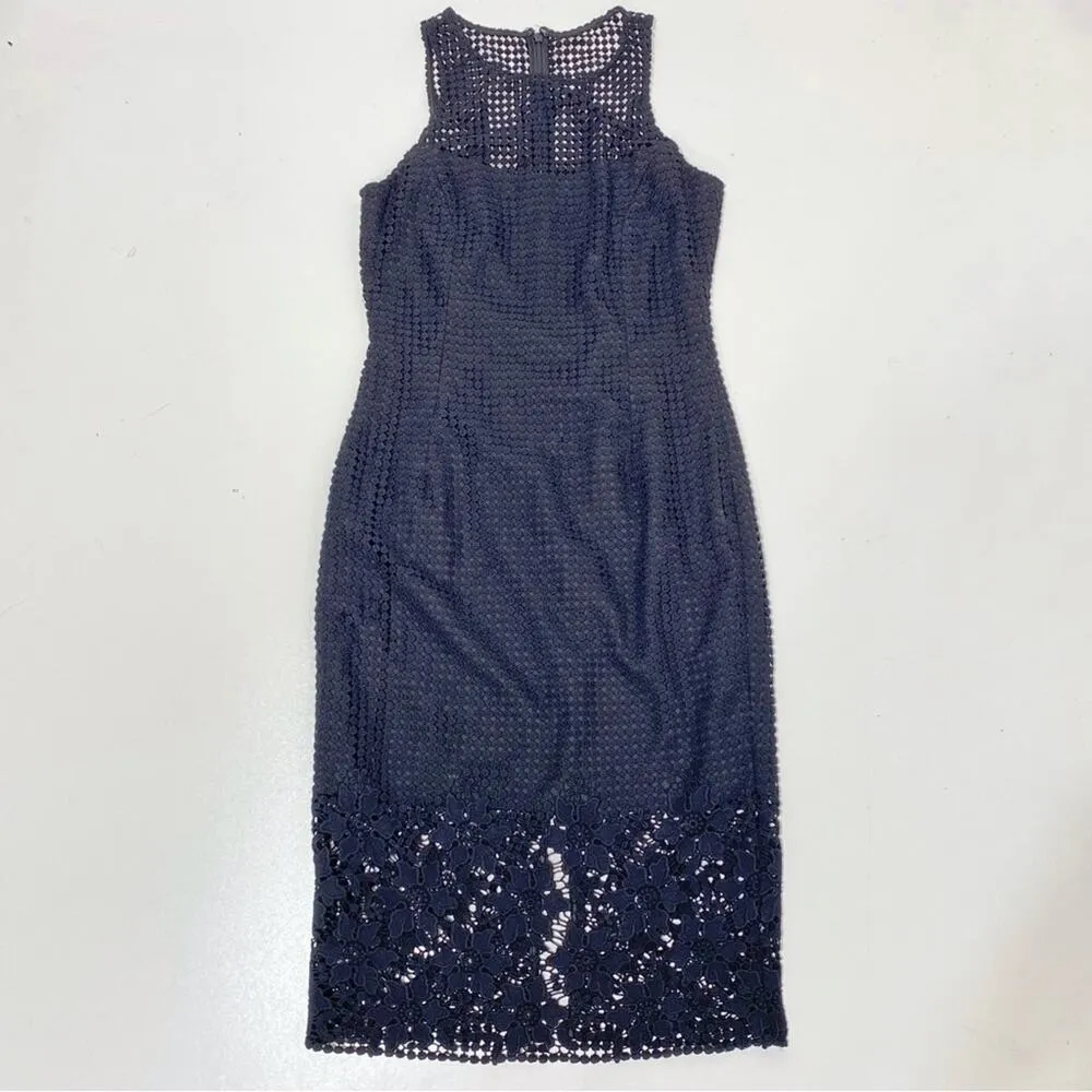 WHBM Mixed Lace Sheath Sleeveless Bodycon Black Dress Midi Length 2 - Image 3