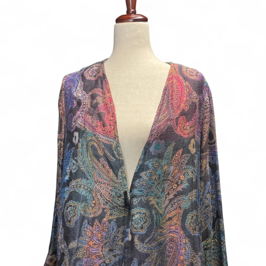Soft Surroundings Paloma Cardigan Multicolor Paisley Pattern 100% Rayon Large - Image 2