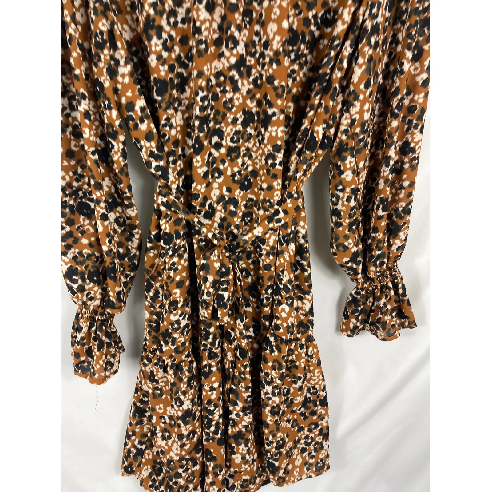 Ophelia Roe Patterned Brown Belted Long Sleeve High Neck Dress Size XL - Image 2