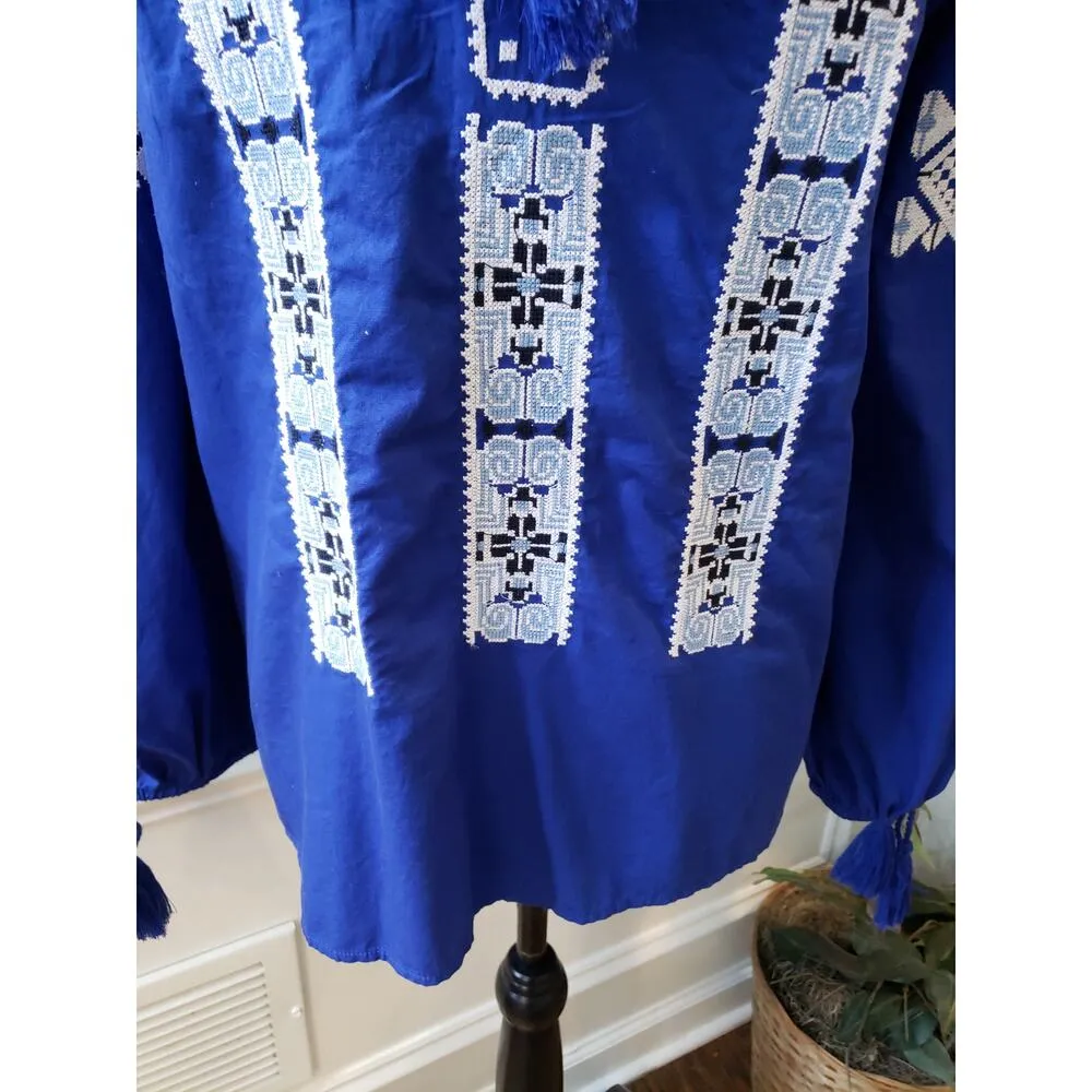 Women's Crown & Ivy Blue Embroidered Boho Top XL Long Sleeves Outdoor - Image 5