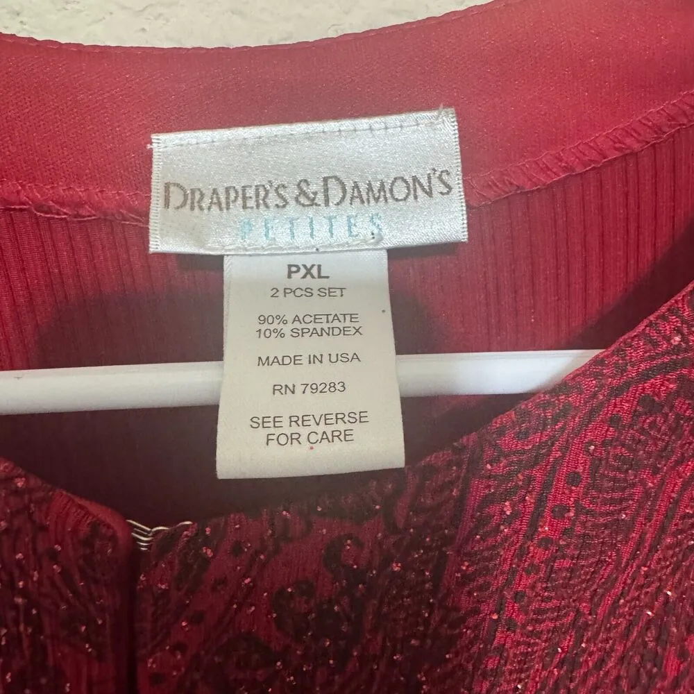 Drapers & Damons Jacket Petite XL red sparkle glitter top cardigan paisley party - Image 3
