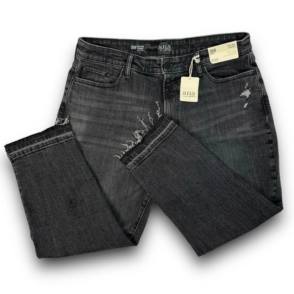 NEW ANA Womens High Rise Straight Jeans Black Dark Rinse Denim Plus Size 18W - Image 3