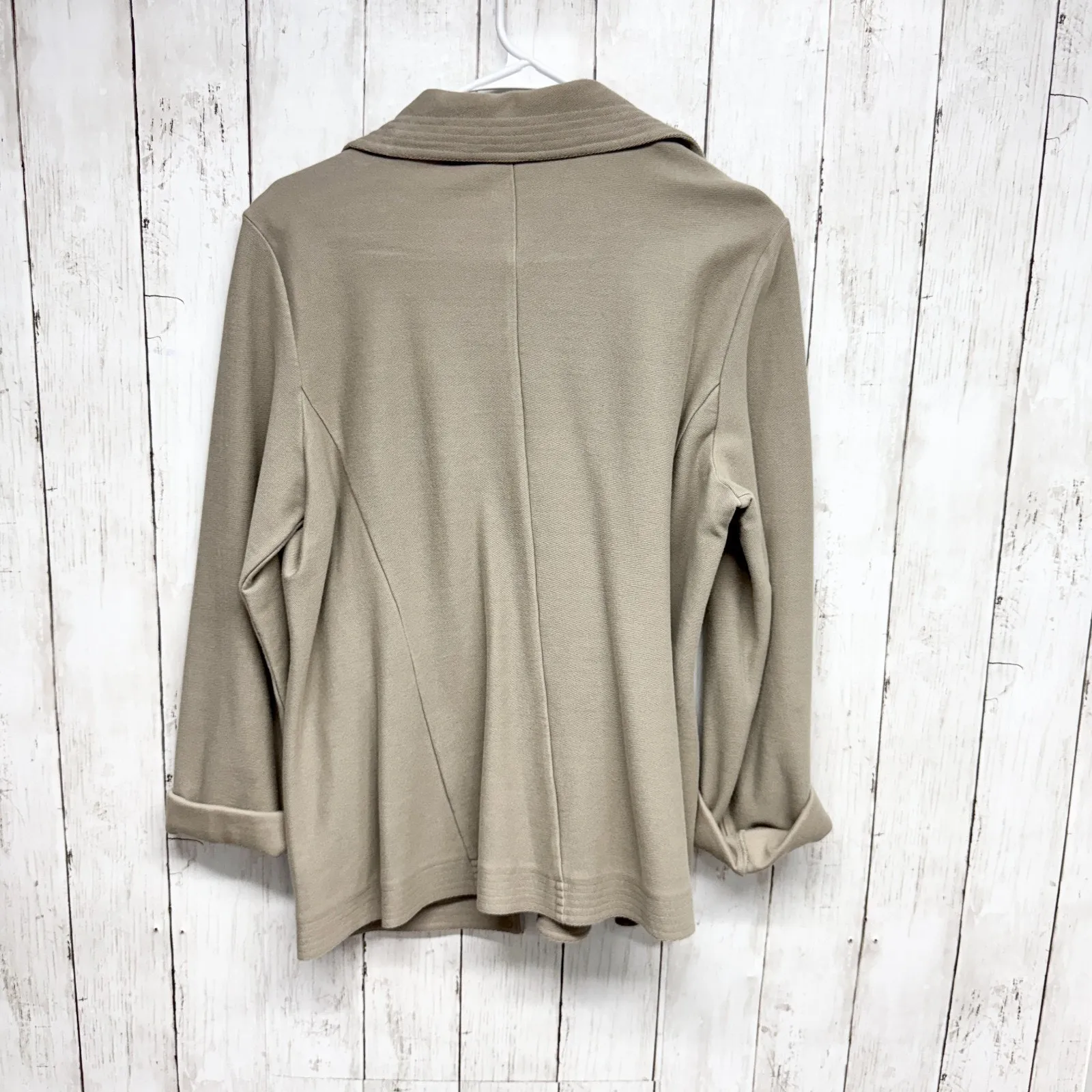 Eileen Fisher Jacket Women Size Medium Open Front Collared Cuff Sleeve Beige - Image 7