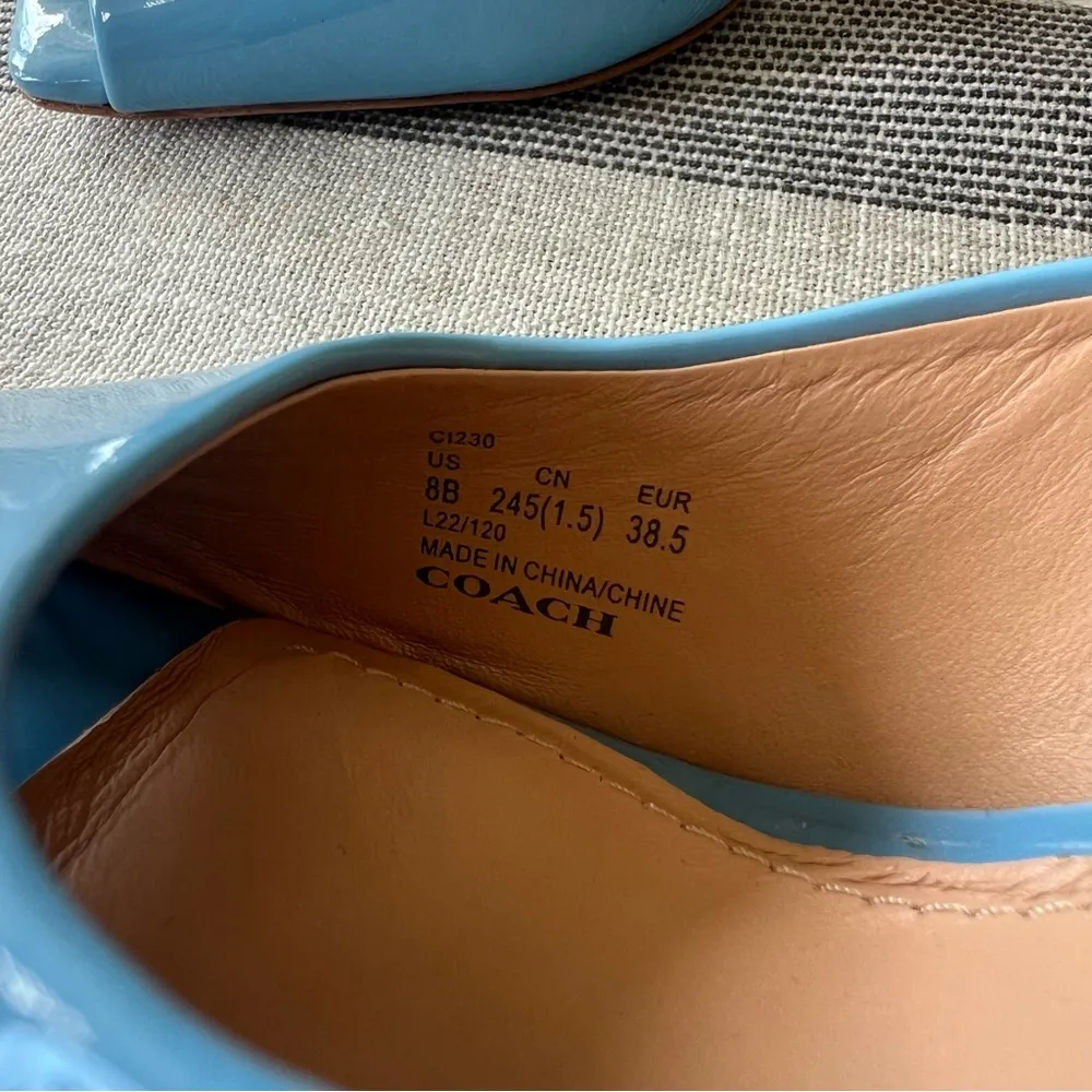 COACH Laurence Patent Leather Heeled Mule Sandal in Pool Blue Size 8 - Image 9