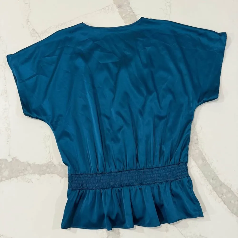 The Limited Cold Shoulder Cinched Waist Relaxed Blouse Women's Small Solid Teal - Image 6
