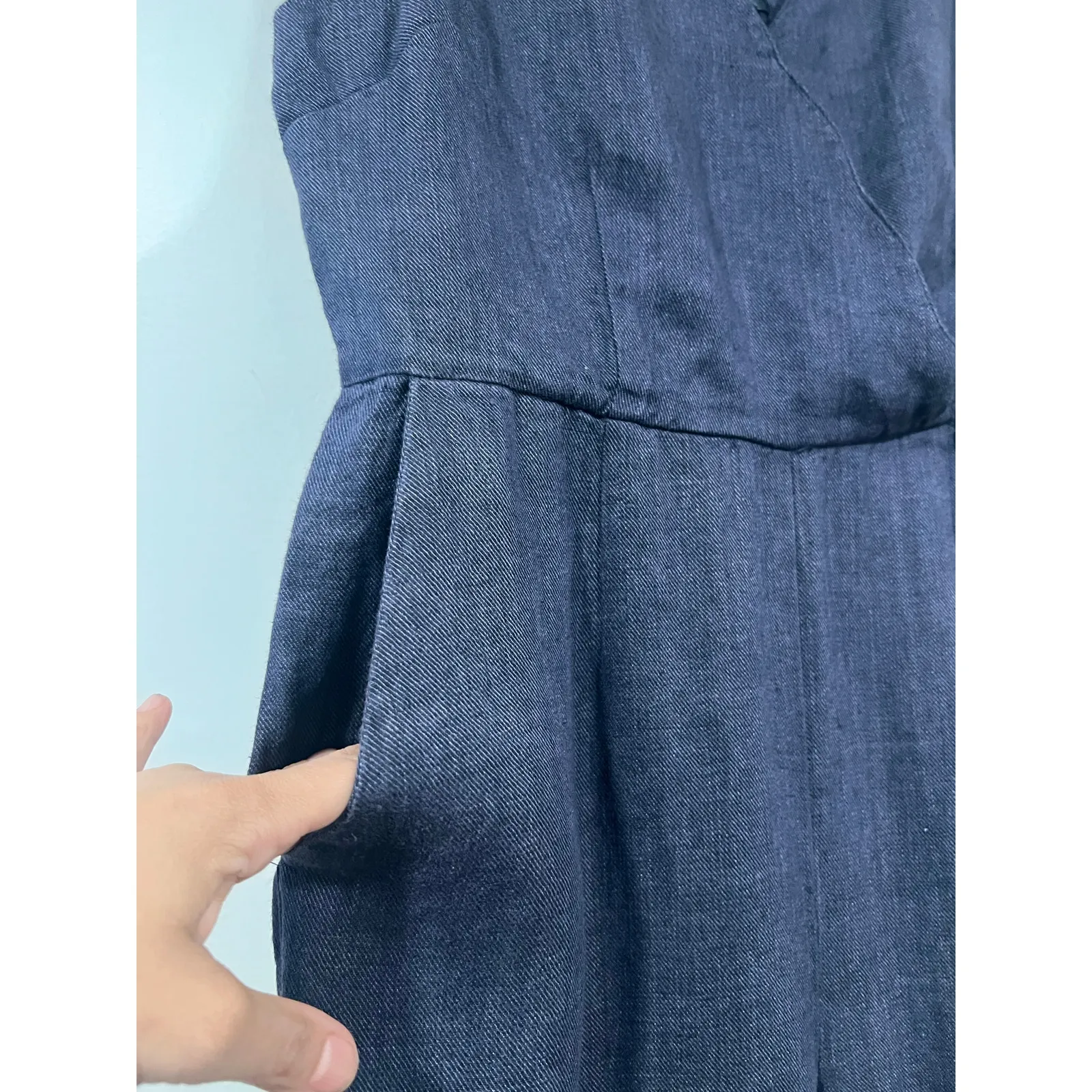 Nicole Miller Minimalist Linen Wideleg Jumpsuit Blue Size 10 no belt - Image 5