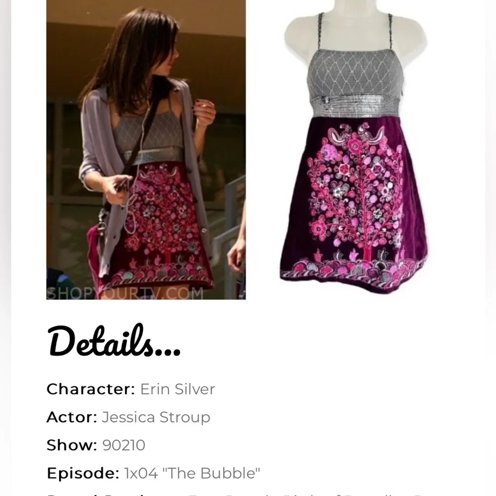 Plum/Gray Velvet Mini Dress Tree of Life Birds of Paradise Y2K sz 6 - Image 6