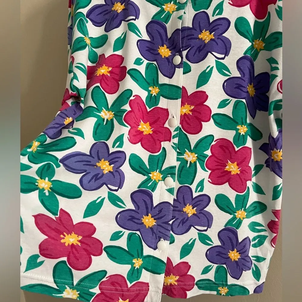Vintage Aileen USA Floral Button Shirt M 80s 90s Cotton Cottagecore Top White Size M - Image 4