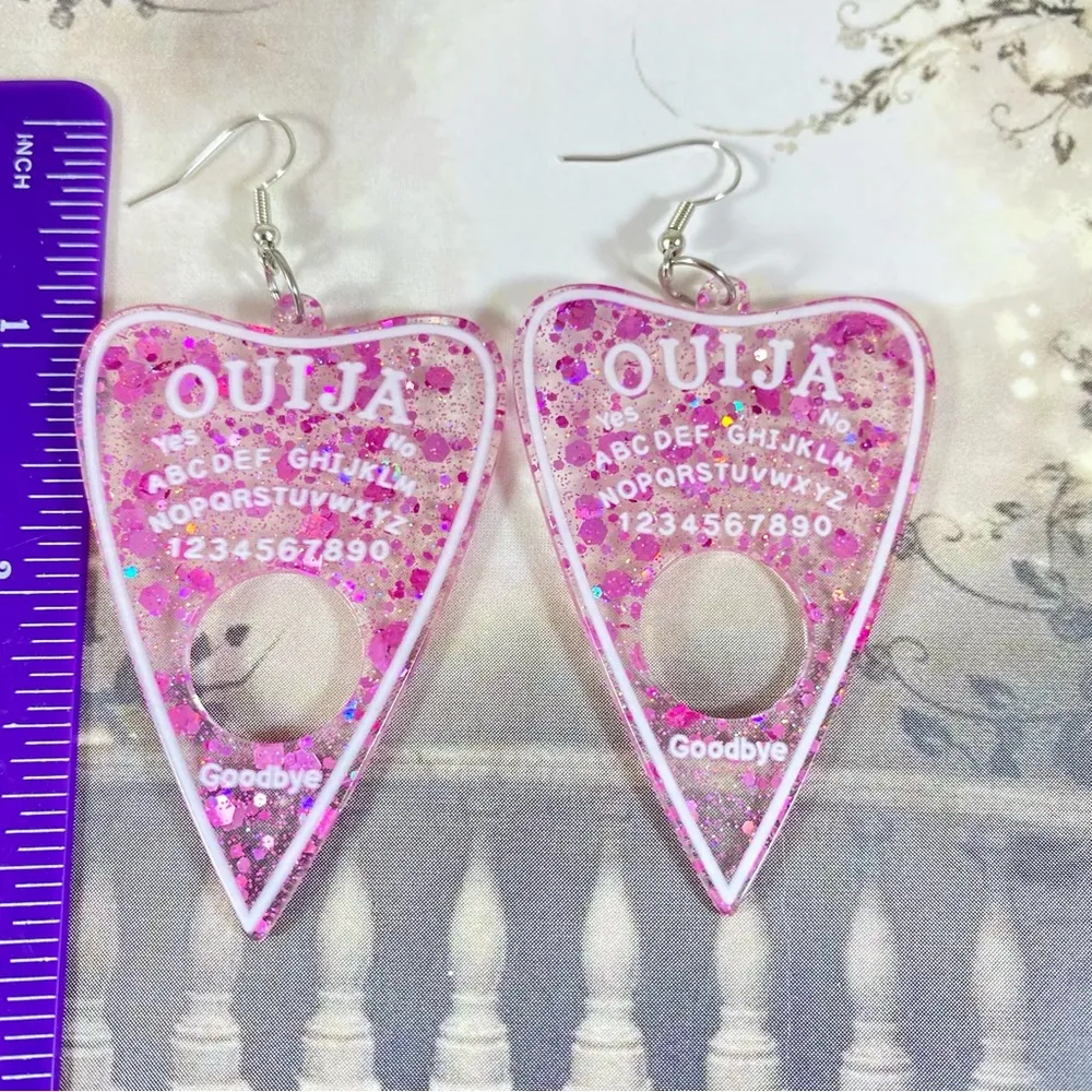 Multi pink glitter acrylic large Plectrum earrings - Image 3