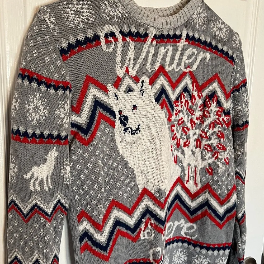 Game of Thrones Winter Is Here Fair Isle Holiday Graphic Sweater Gray Size L - Image 3