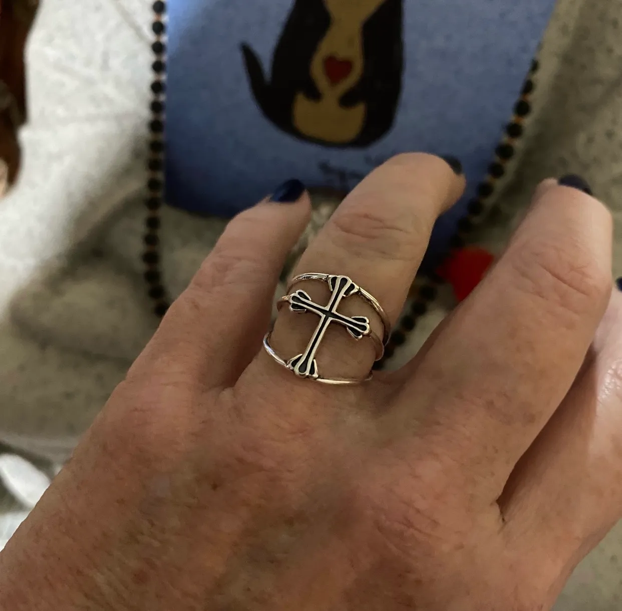 Sterling Silver Minimalist Cross Band Ring Adjustable - Image 6