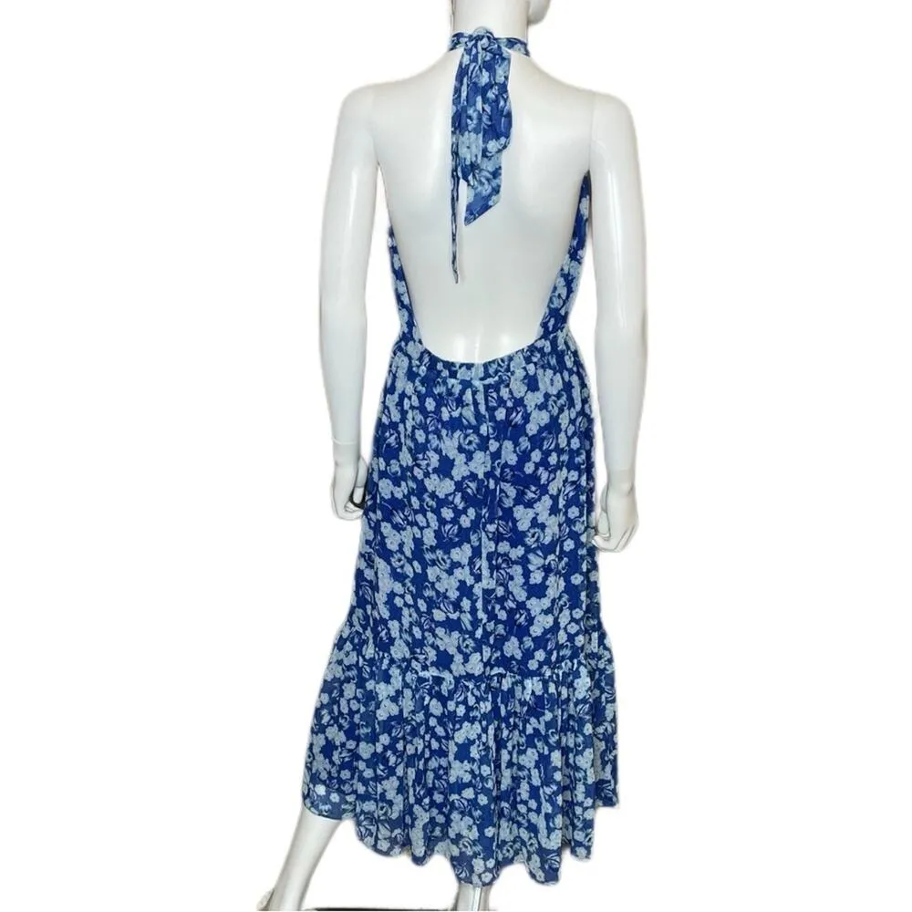 Chelsea28 Womens Floral Print Halter Neck Maxi Dress Blue Surf Aster Floral Sz M - Image 4