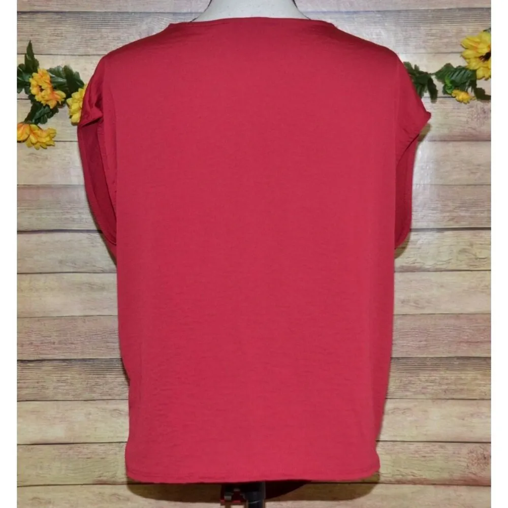 Entro Blouse Ladies Size M Red Maroon Flattering Knot Tie Short Sleeve Career - Image 5