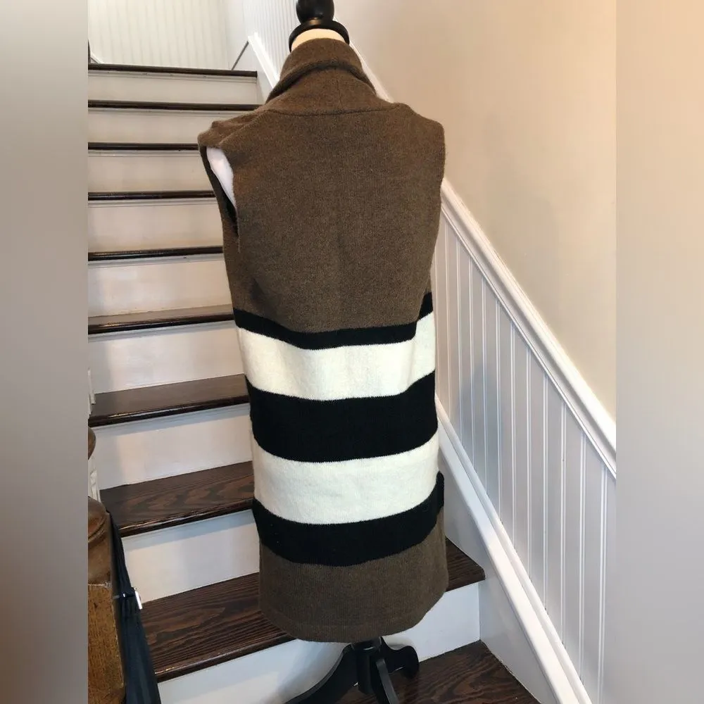 Color Block Long Thick Sleeveless Cardigan Sweater Vest Shawl Collar & Pockets - Image 6