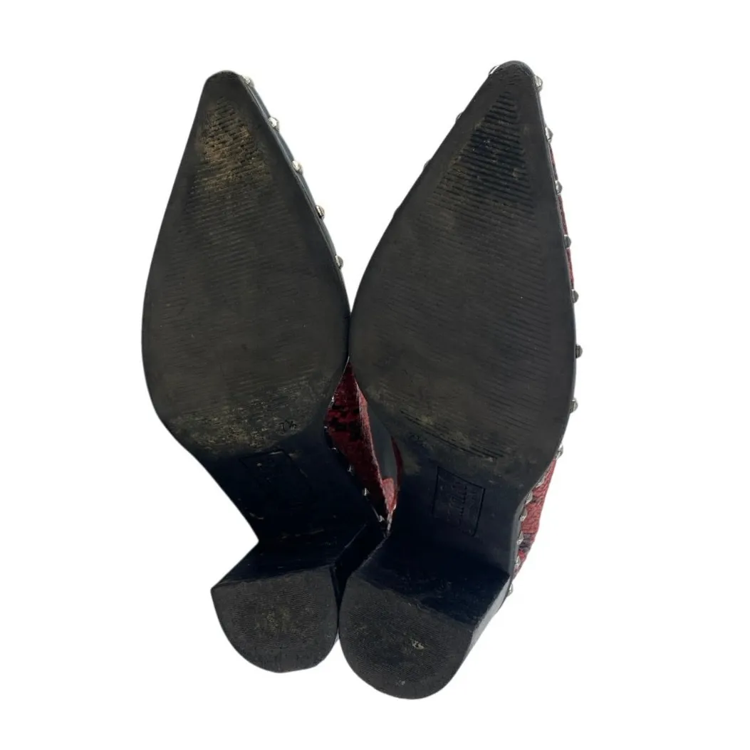 Charles by Charles David Dodger Red Snakeskin Leather Studded Chelsea Boots 7.5M - Image 4