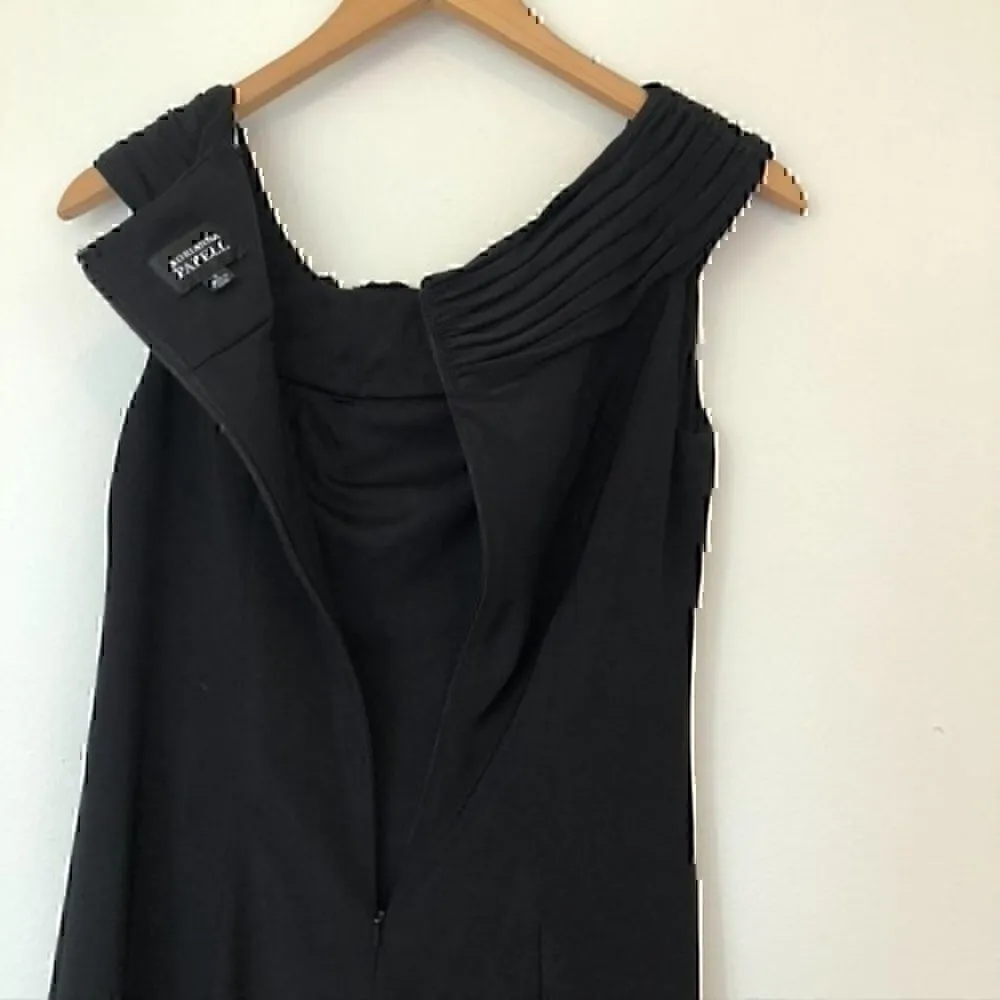 ADRIANNA PAPELL Solid Black 3D Floral Flower Appliqué Knee Length Sheath Dress 6 - Image 10