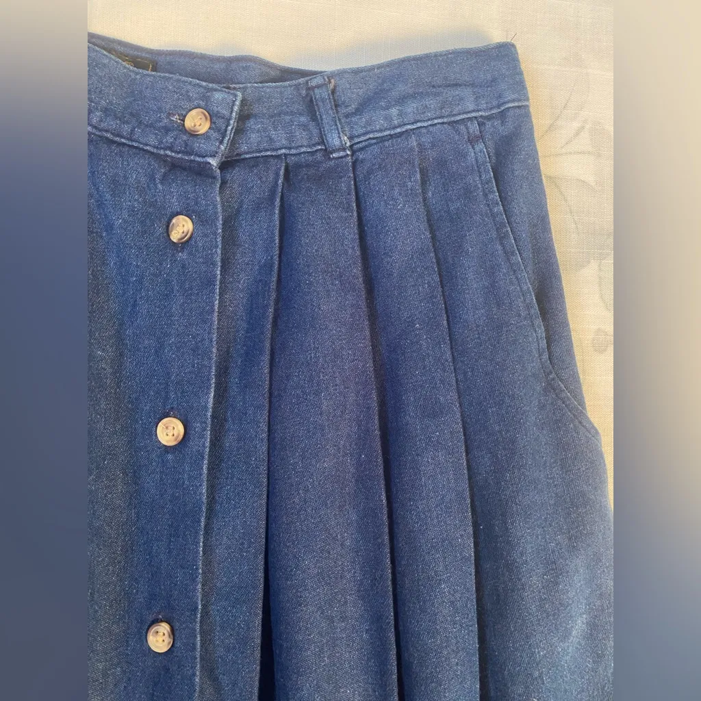 Vintage Eddie Bauer Classic Blue Button-Down Denim Skirt SZ 8  Petite W/Pockets - Image 5