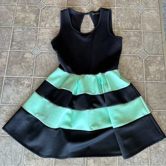 NWOT Crystal Doll Junior Dress Black/Mint Green Striped Easter, Spring, Summer - Image 1