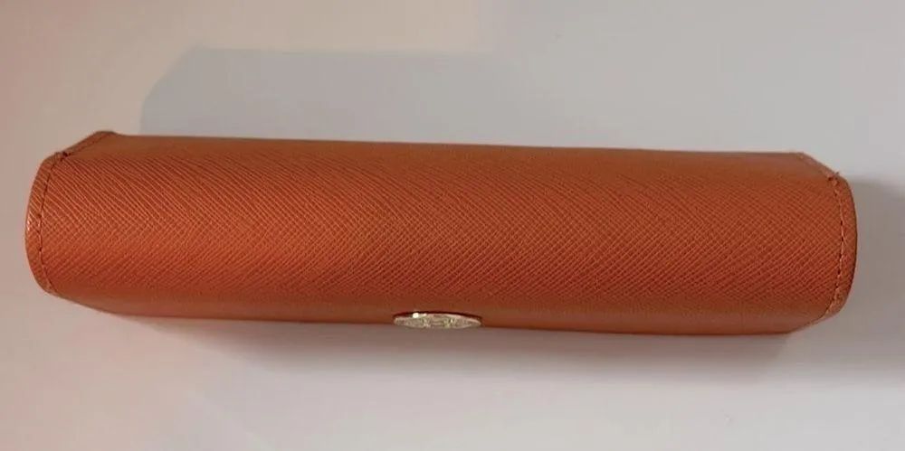 Tory Burch Small Leather Eyeglasses Case Orange with Gold-Tone Logo Hardware - Image 9