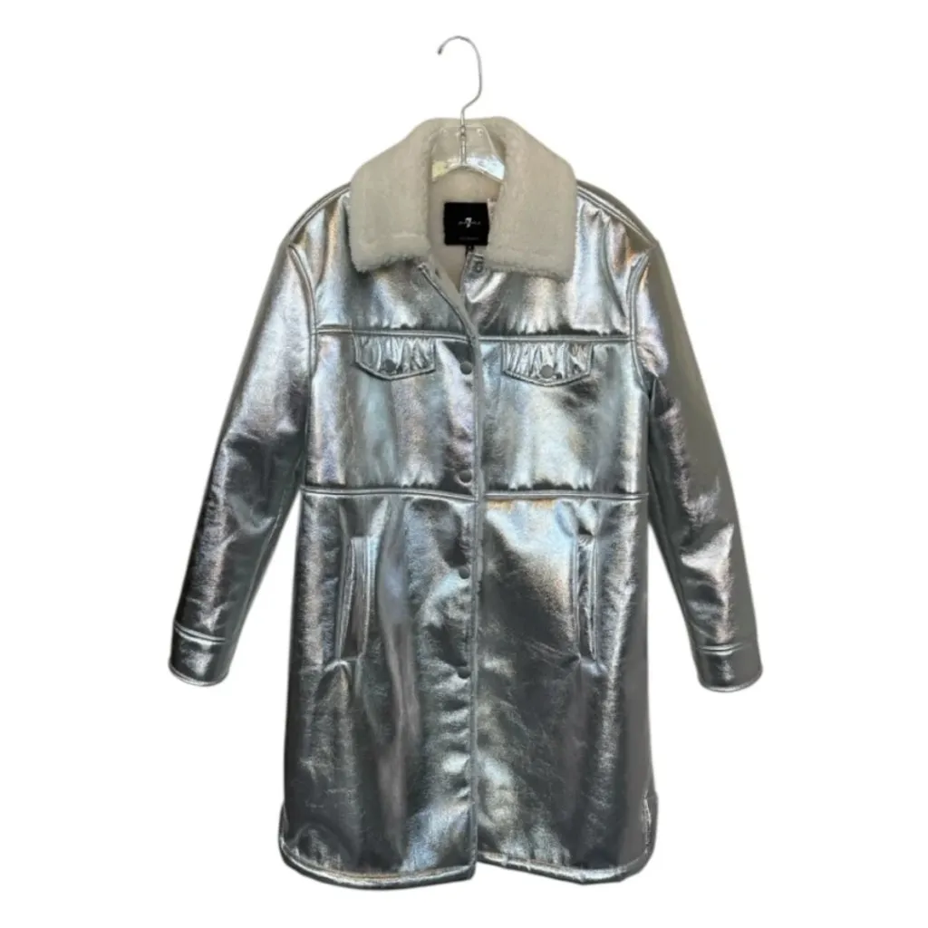 NWT 7 For All Mankind Silver Faux Shearling Coat Jacket Size S - Image 11