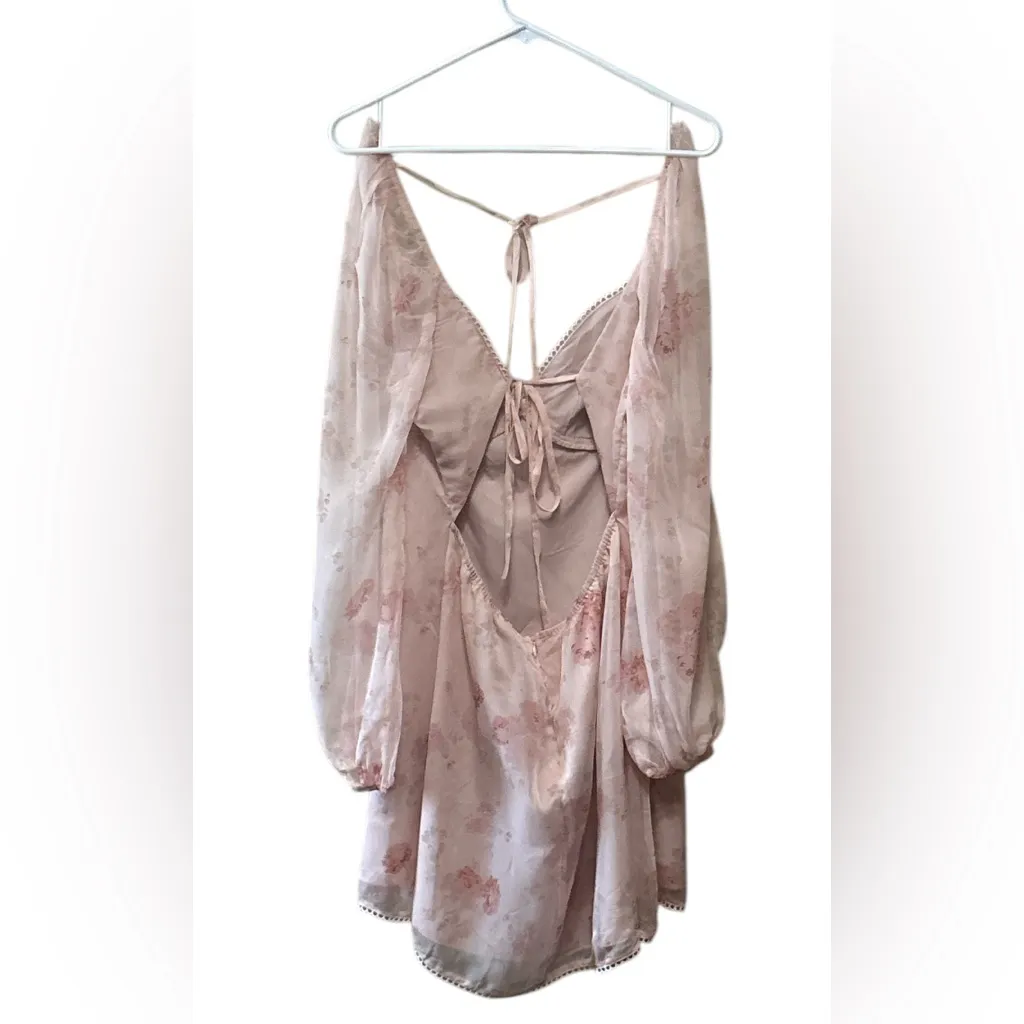 Lulu's Lovely Poise Light Pink Floral Tie Back Long Sleeve Mini Dress,Size XL - Image 7
