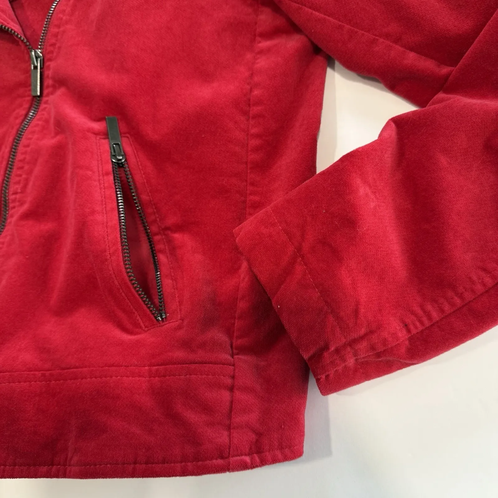 Torrid Red Velveteen Zip Up‎ Moto Jacket Size 2X Pockets - Image 8