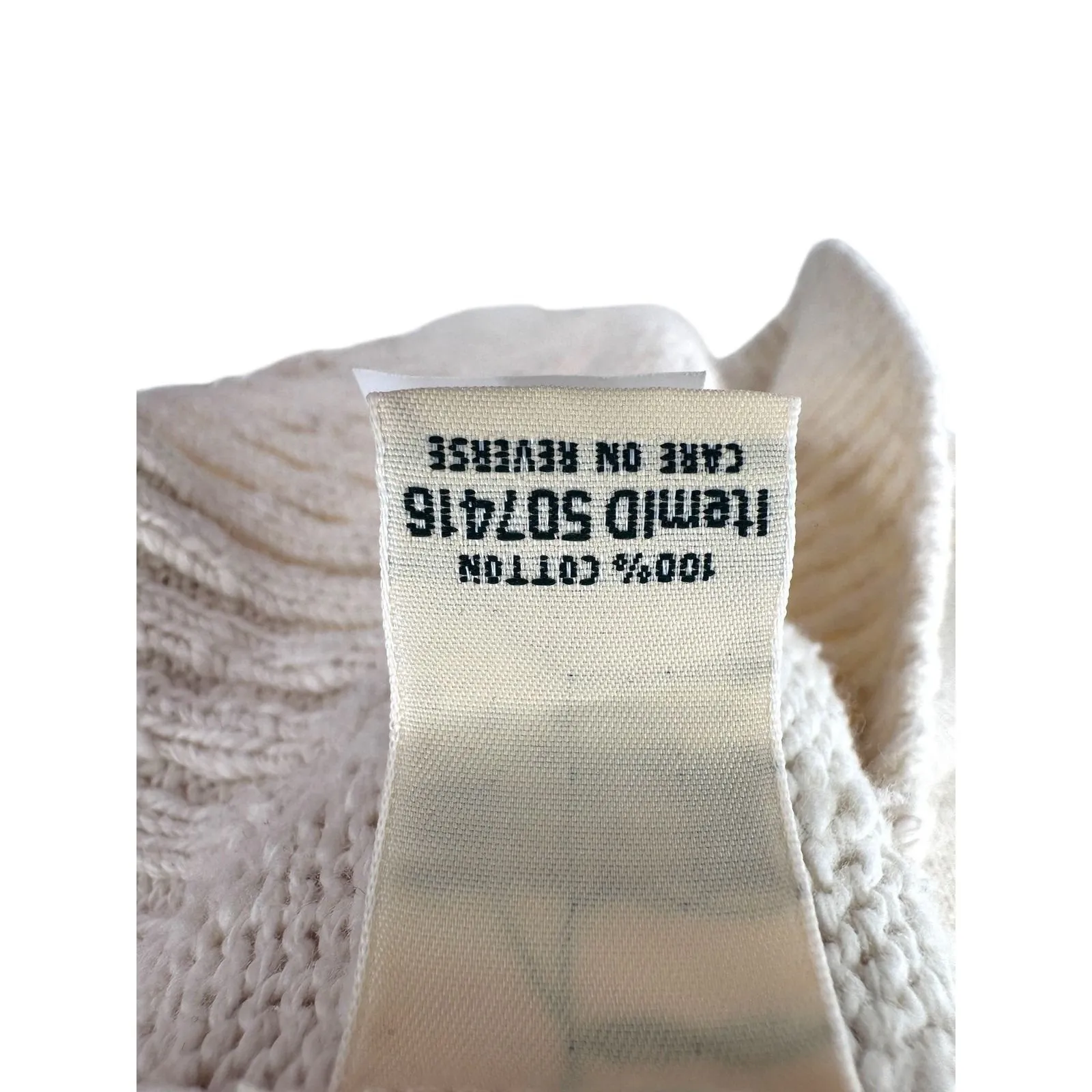 L.L. Bean Cream Cotton Ragg Sweater Funnel Neck Slub‎ Knit Pullover Women M - Image 5
