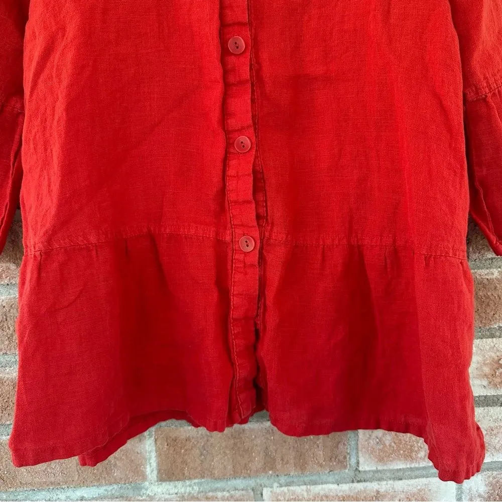 Flax Button Down Blouse 100% Linen Red Women’s P Small 4 / 6 - Image 3
