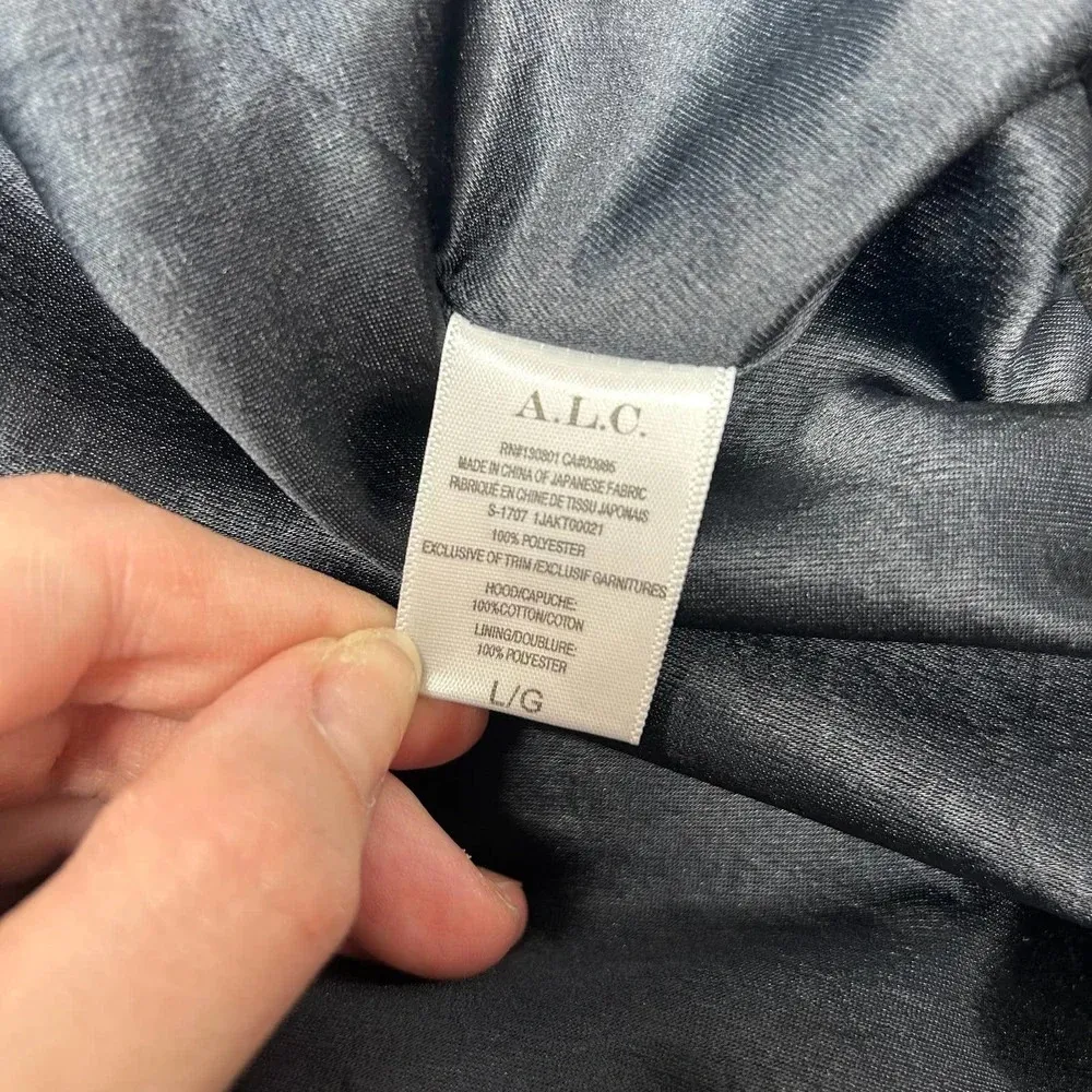 ALC A.L.C. Edison Bomber Jacket Zip Up Hoodie Layered Satin Blue Gray Size Large‎ - Image 14