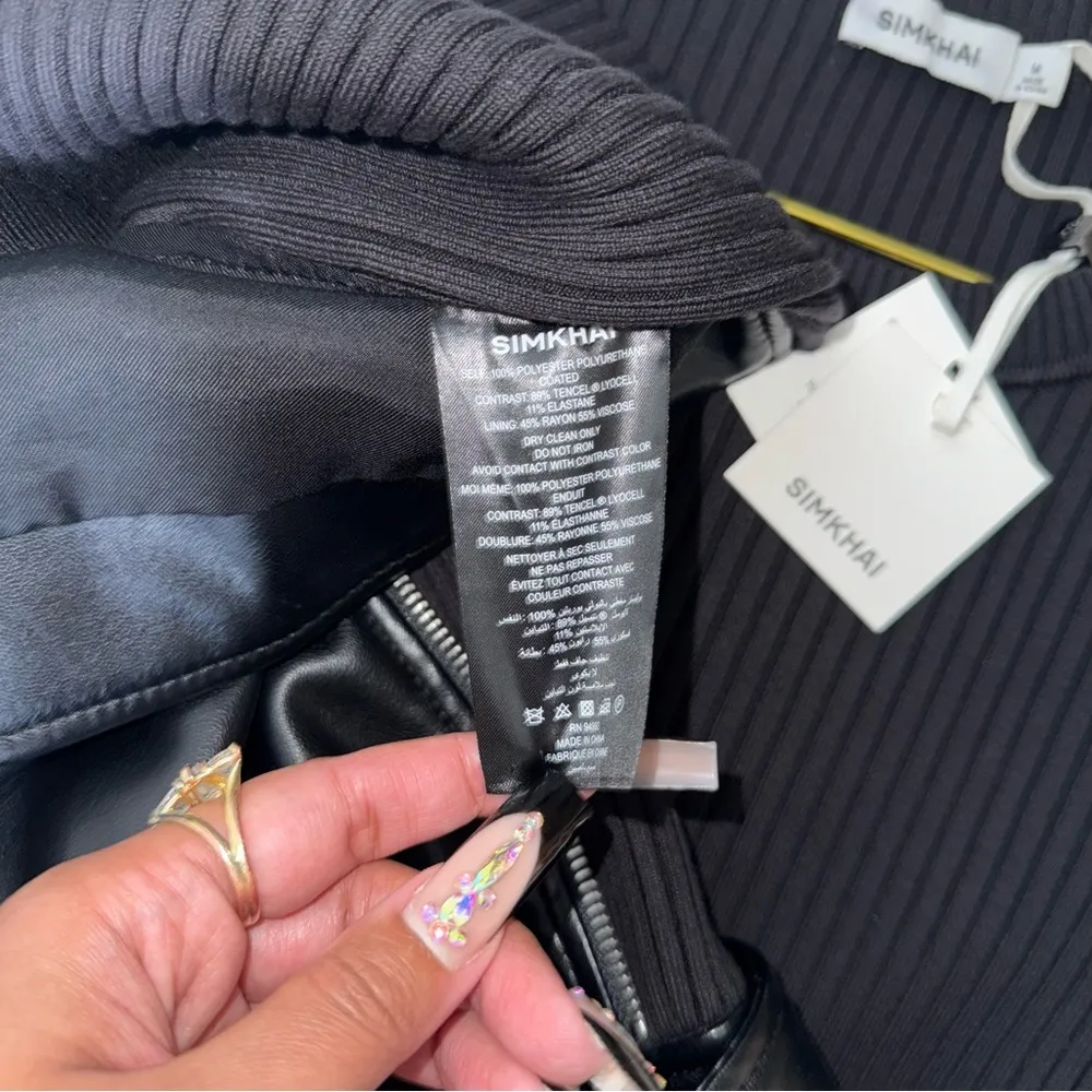 SIMKHAI Anisa Belted Mini Faux Leather Trim Dress in Black Size M - Image 13