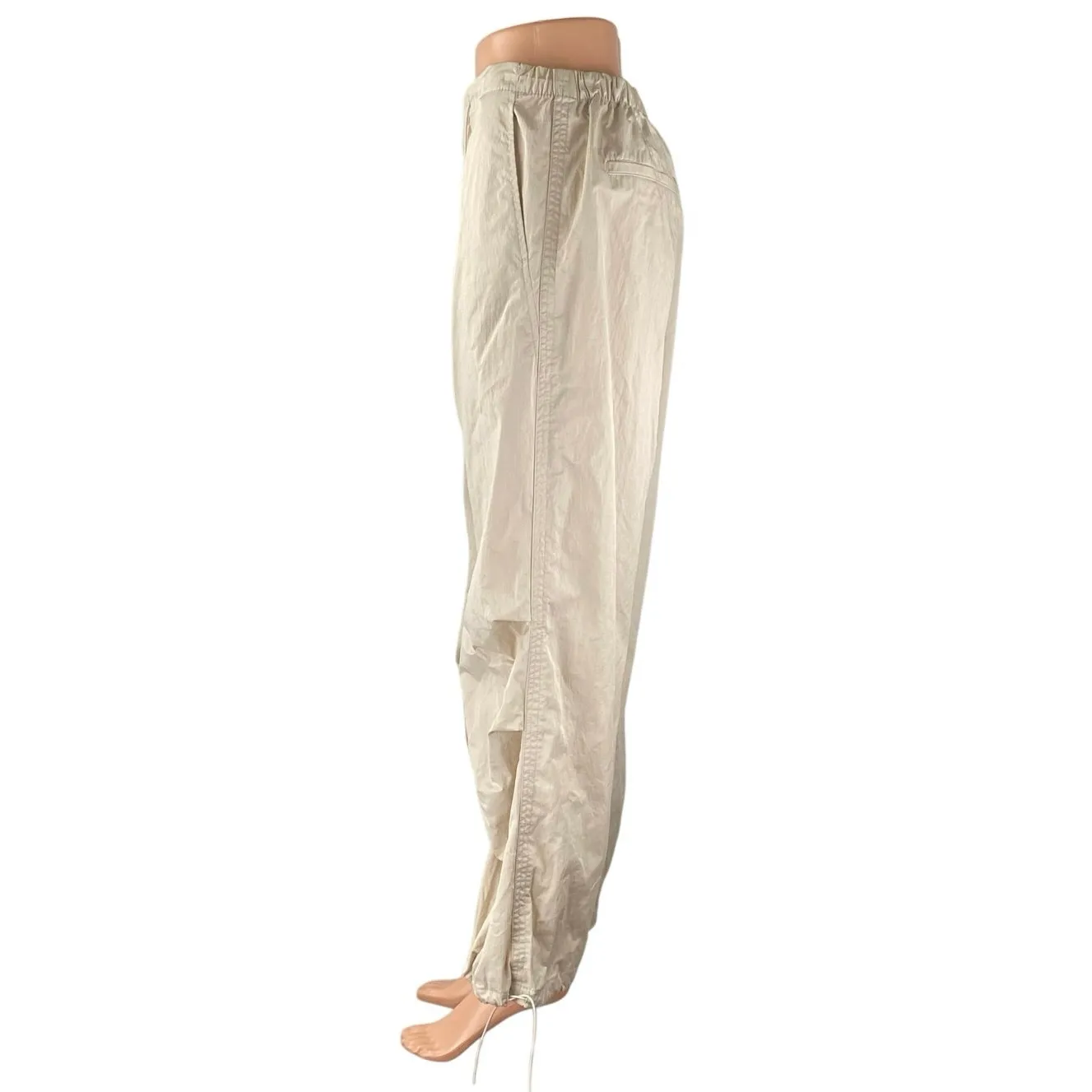 Zara Cream Cinched Tie High Waisted Wide Leg Trousers Windbreaker Baggy Pants S - Image 2
