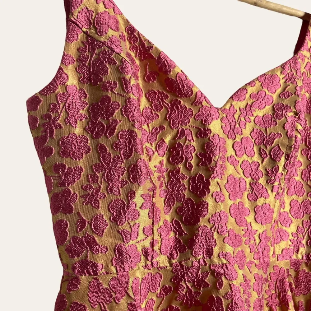 Jill Jill Stuart Pink Floral Jacquard Sweetheart Cocktail Midi Dress Size 0 - Image 11