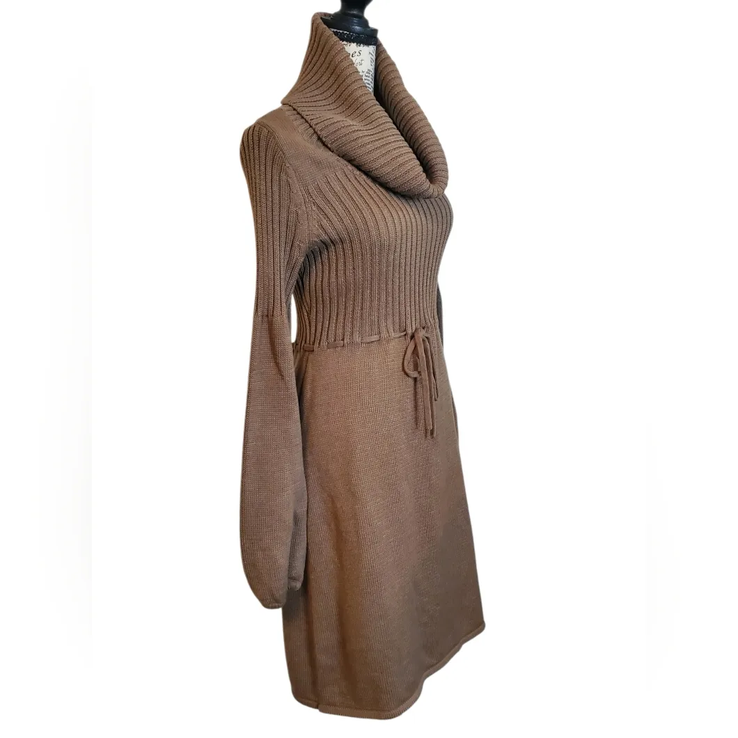 Calvin Klein Brown Ribbed Cowl Neck Sweater Midi Dress Size:Small - Image 2