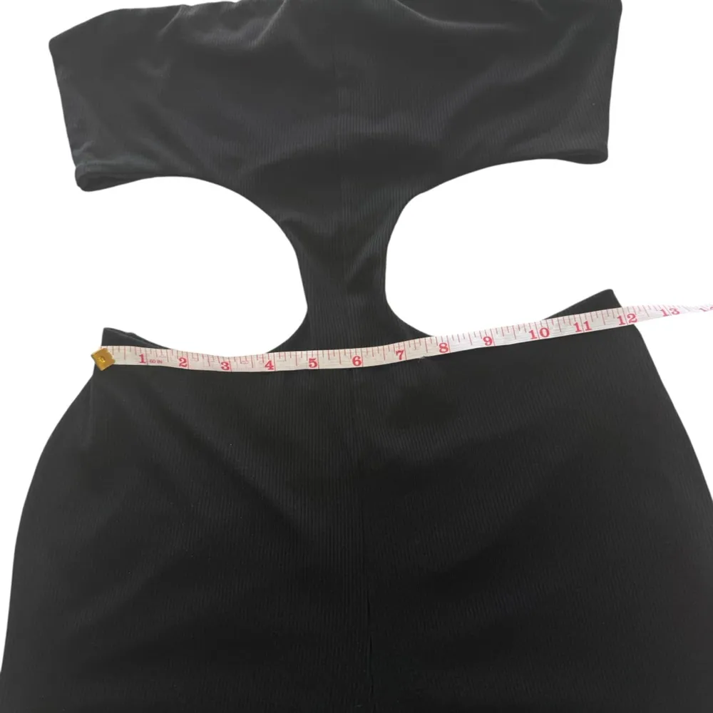 SUPERDOWN Darcey Cut Out Jumpsuit Ribbed Black Strapless Flare Event Medium M - Image 14