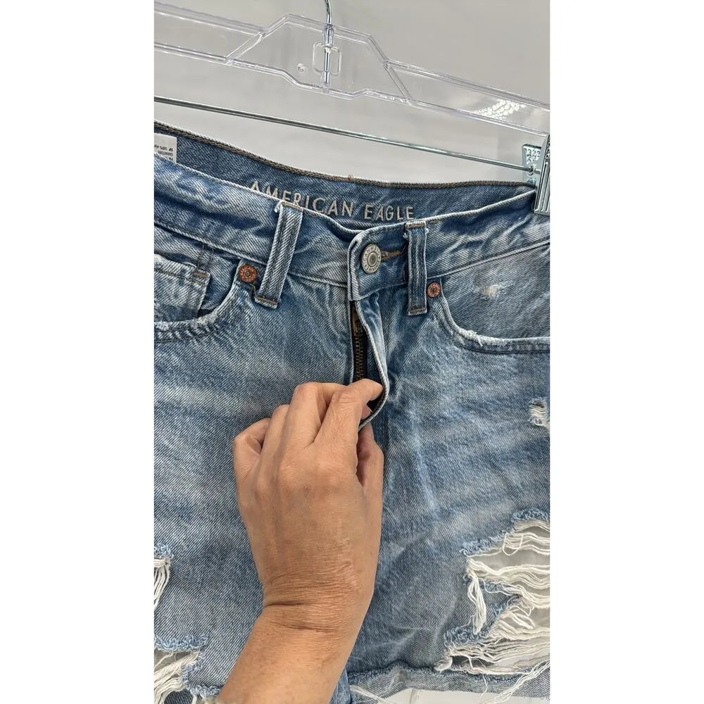 American Eagle mom short denim jean deconstructed summer beach festival size 4 - Image 3
