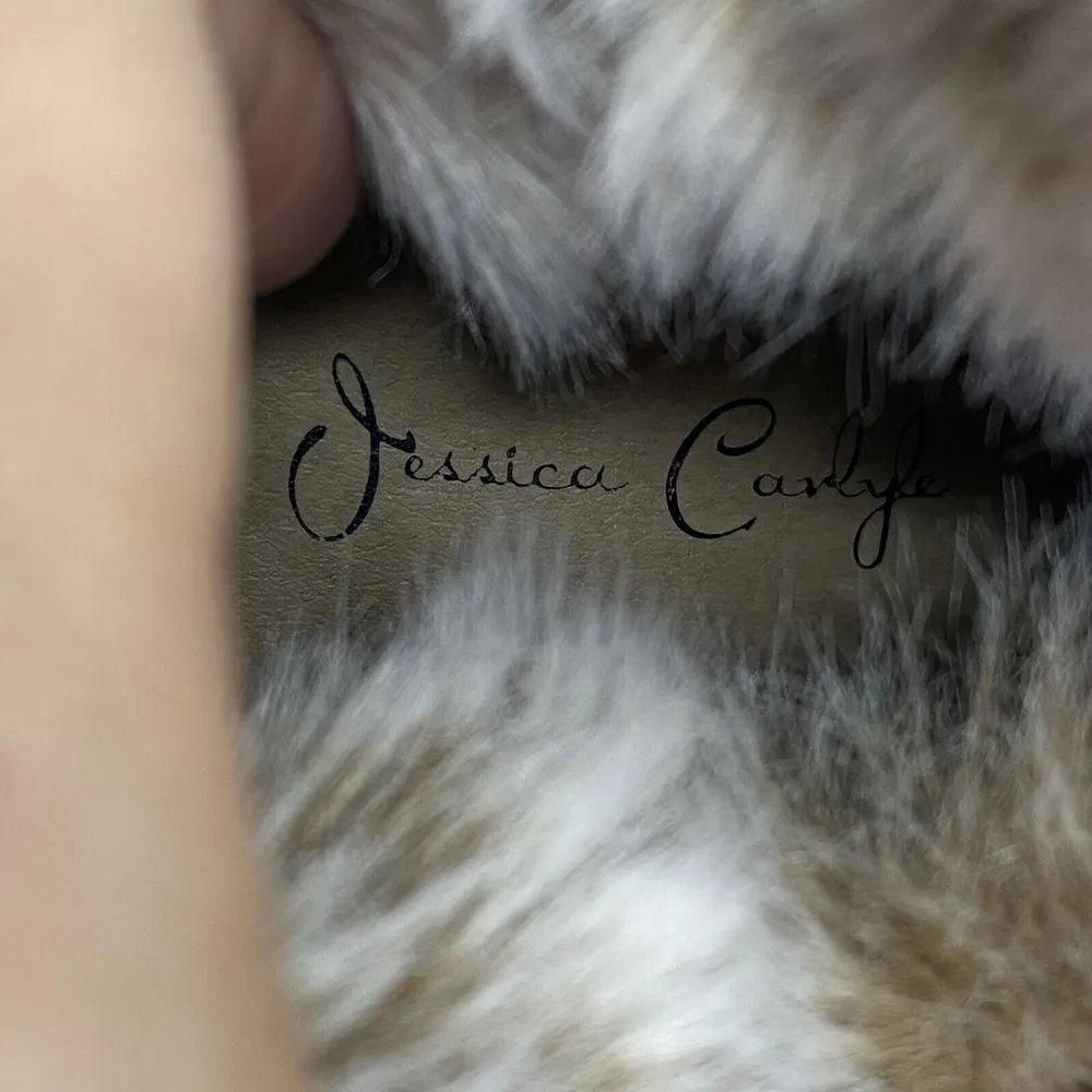 Jessica Carlyle Faux Suede Wedge Booties‎ Faux Fur Trim Casual Ankle Boots Sz 9 Brown - Image 11