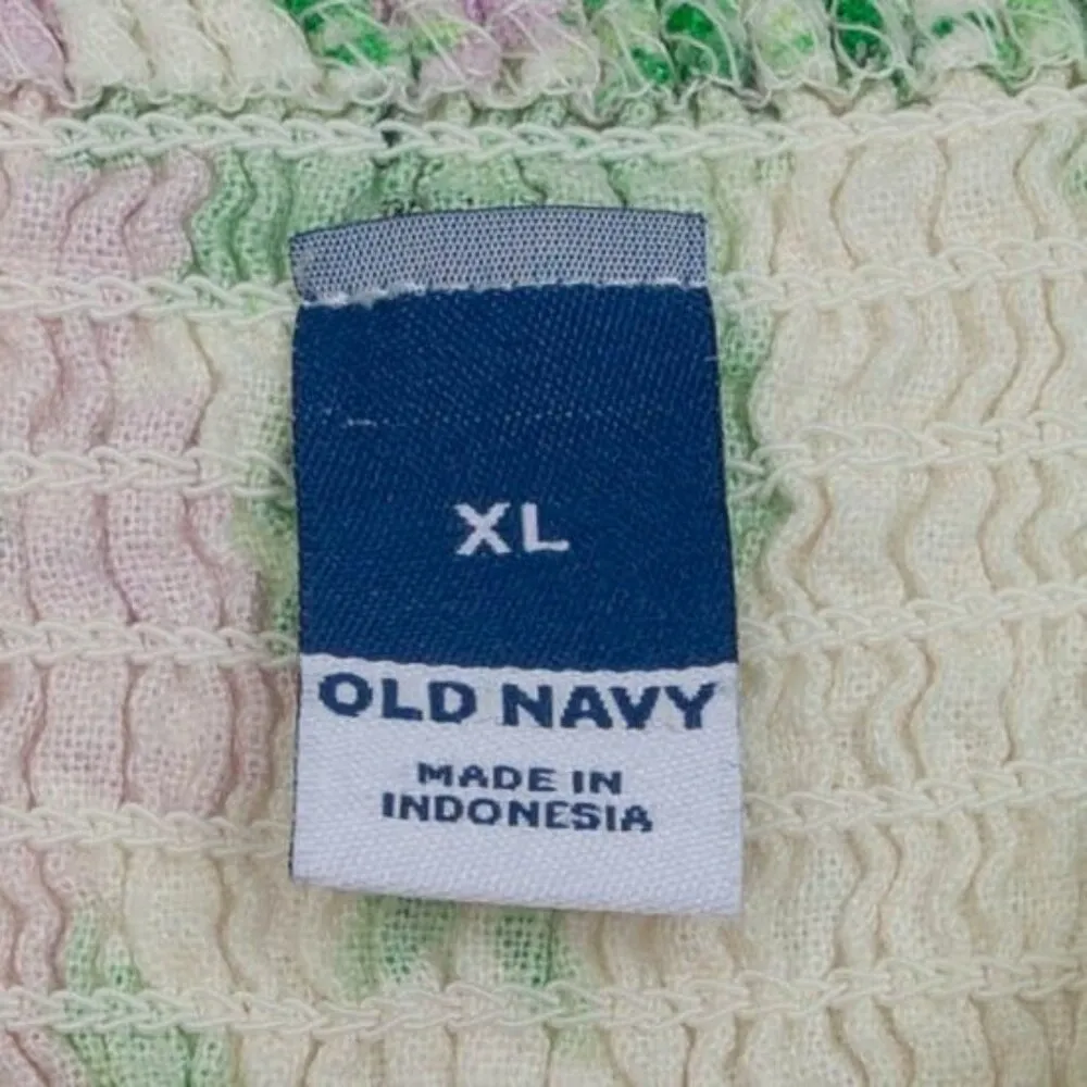 Old Navy Womens Floral Linen Midi Dress Size XL White Smocked Cottagecore Spring - Image 5