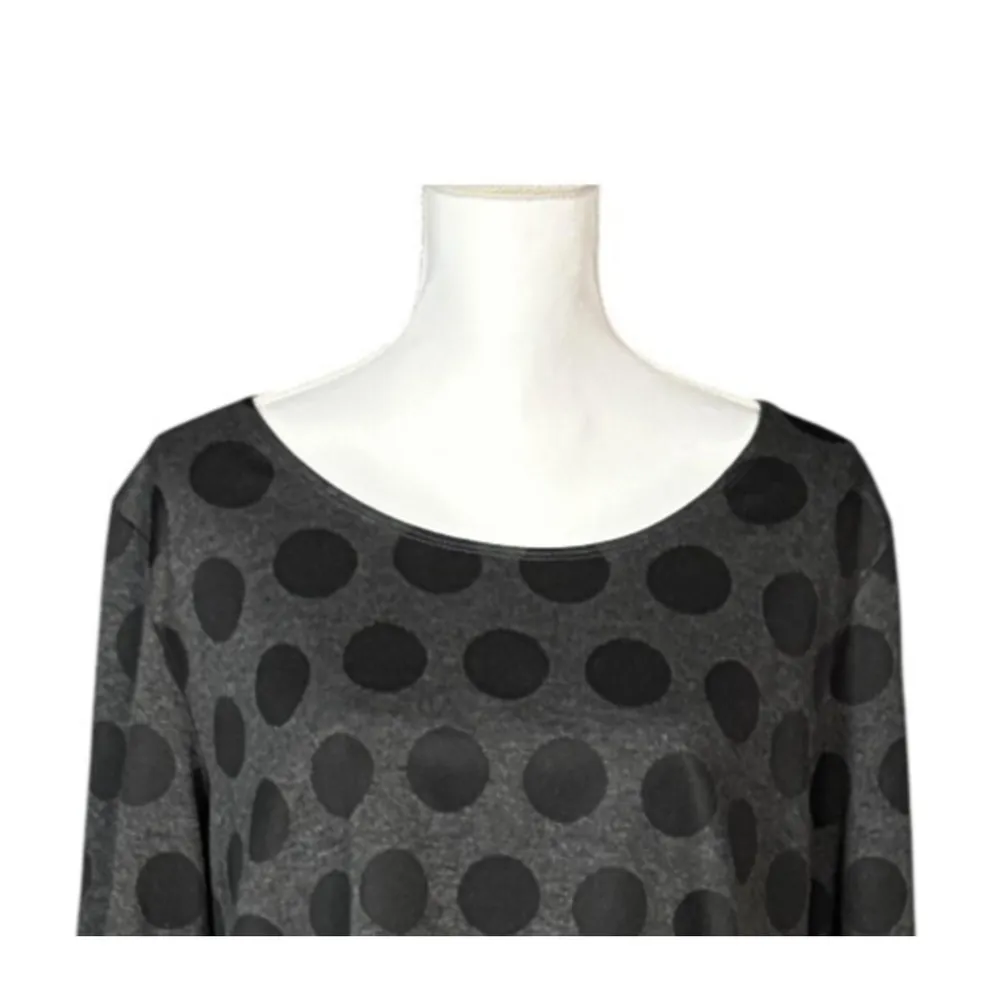 Bryn Walker Knit Top Size Medium Gray Black Polka Dots Abstract Lagenlook Artsy - Image 3