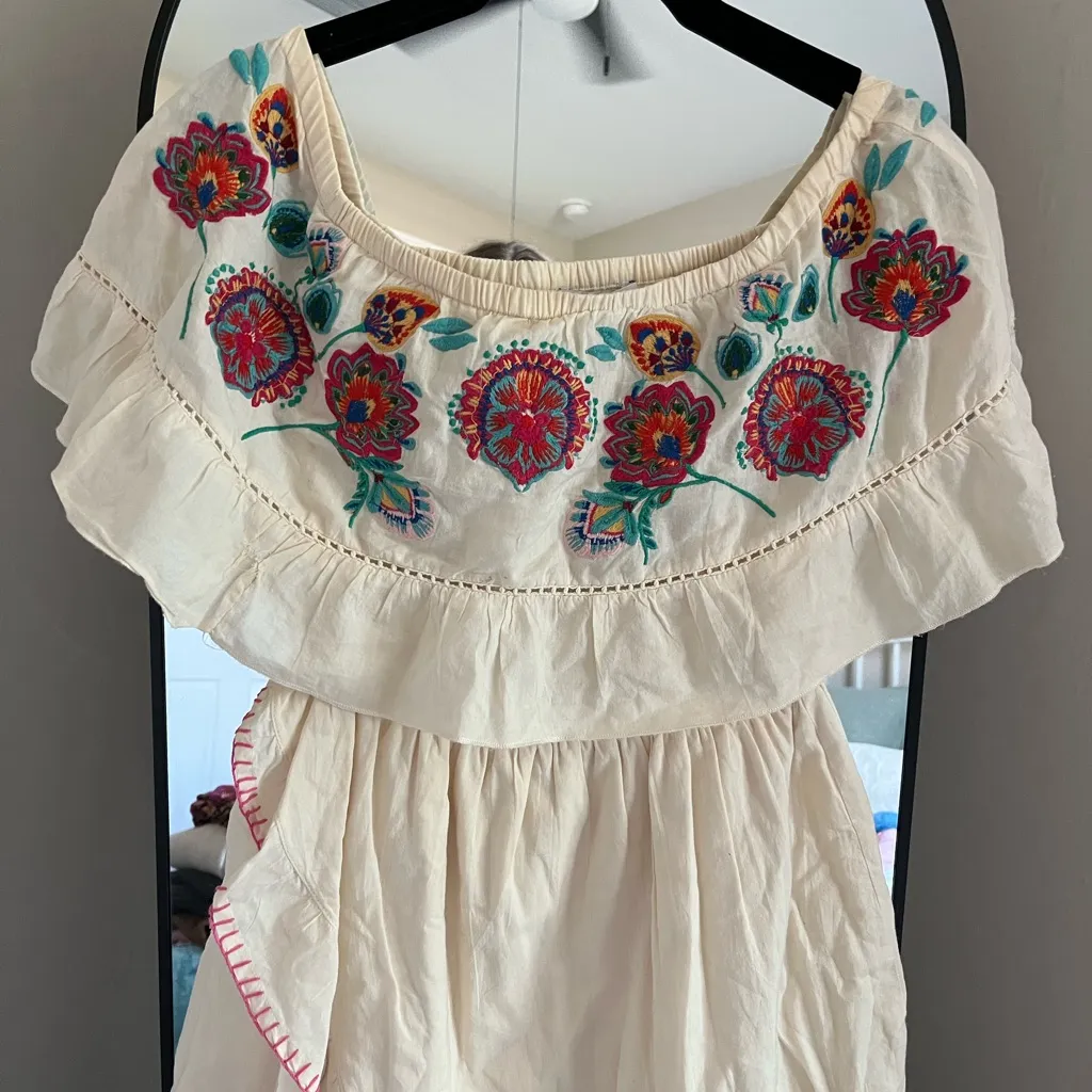Patrons of Peace Cream Dress with Colorful Embroidery - Image 8