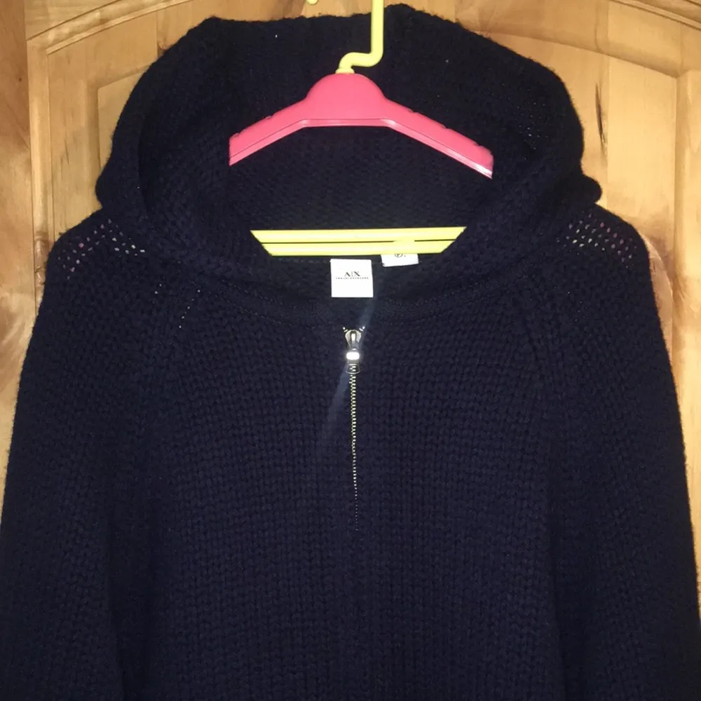 ARMANI EXCHANGE 2-Pocket Navy Lambswool Zip Hooded Cardigan EUC Wmn XL / Men’s L - Image 8