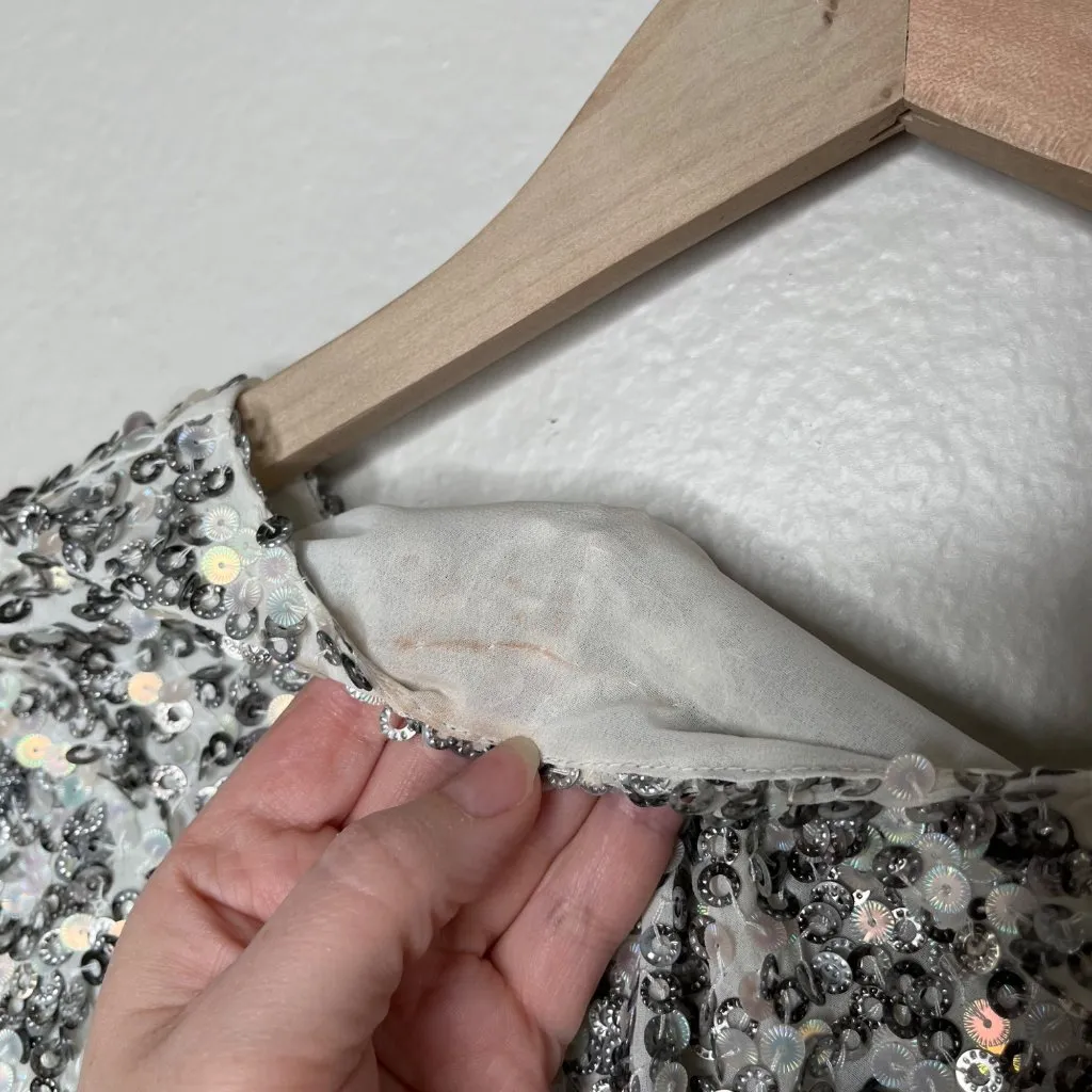 L.K. Bennett Black Ribbon Collection Silver Sequin Top Size 8 - Image 6