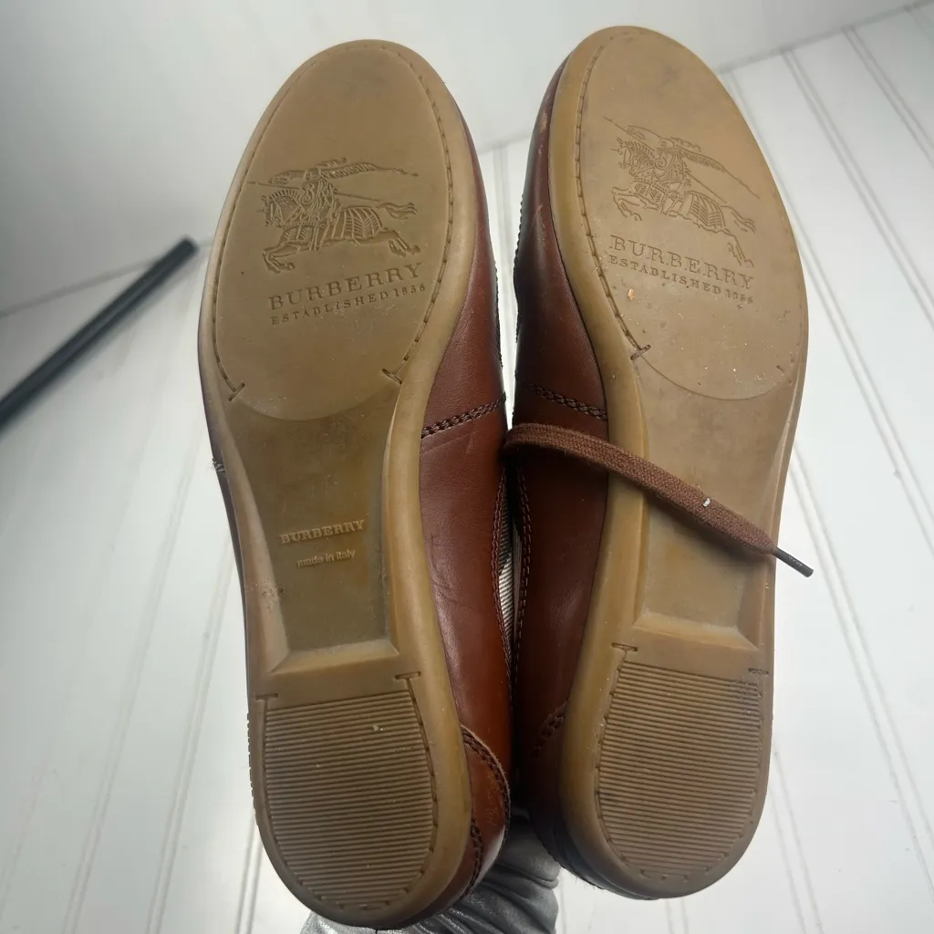 Burberry Brown, Beige Leather Nova Check Canvas Low Top Women’s Sneakers Size 36 - Image 11